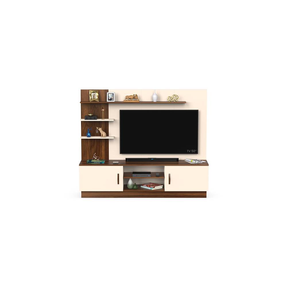 Rowlet Large Engineering Wood Floor Standing TV Entertainment Unit Set Top Box Stand/TV Cabinet with Shelves for Books & Décor Display Unit Bed Living Room Upto 55 Inches (Brown Maple & Beige)