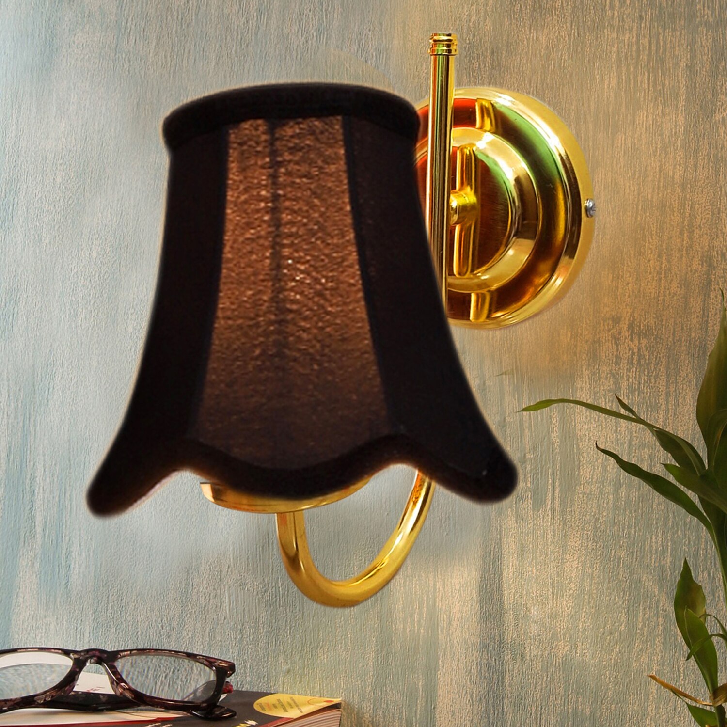 Devansh Gold Wall Mounted Lamp With Black Cotton Shade