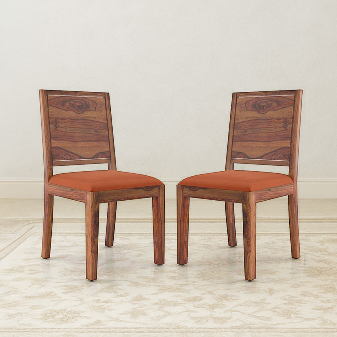 Oribi Solid Wood Dining Chair Set Of 2 In Teak Finish