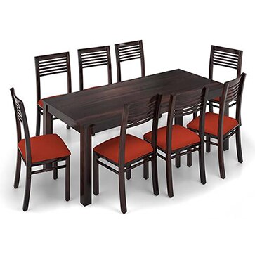 Arabia Xxl Solid Wood 8 Seater Dining Table With Set Of 8 Zella Chairs (Colour- Burnt Orange , Finish- Mahogany)
