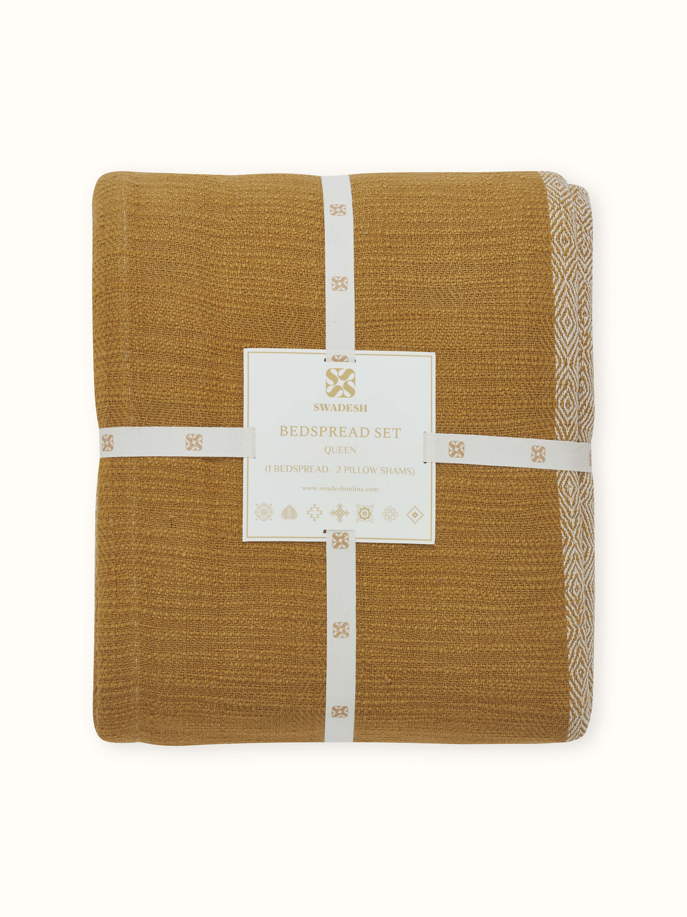 Nabha Ochre Diamond Weave Queen-size Bedspread Set