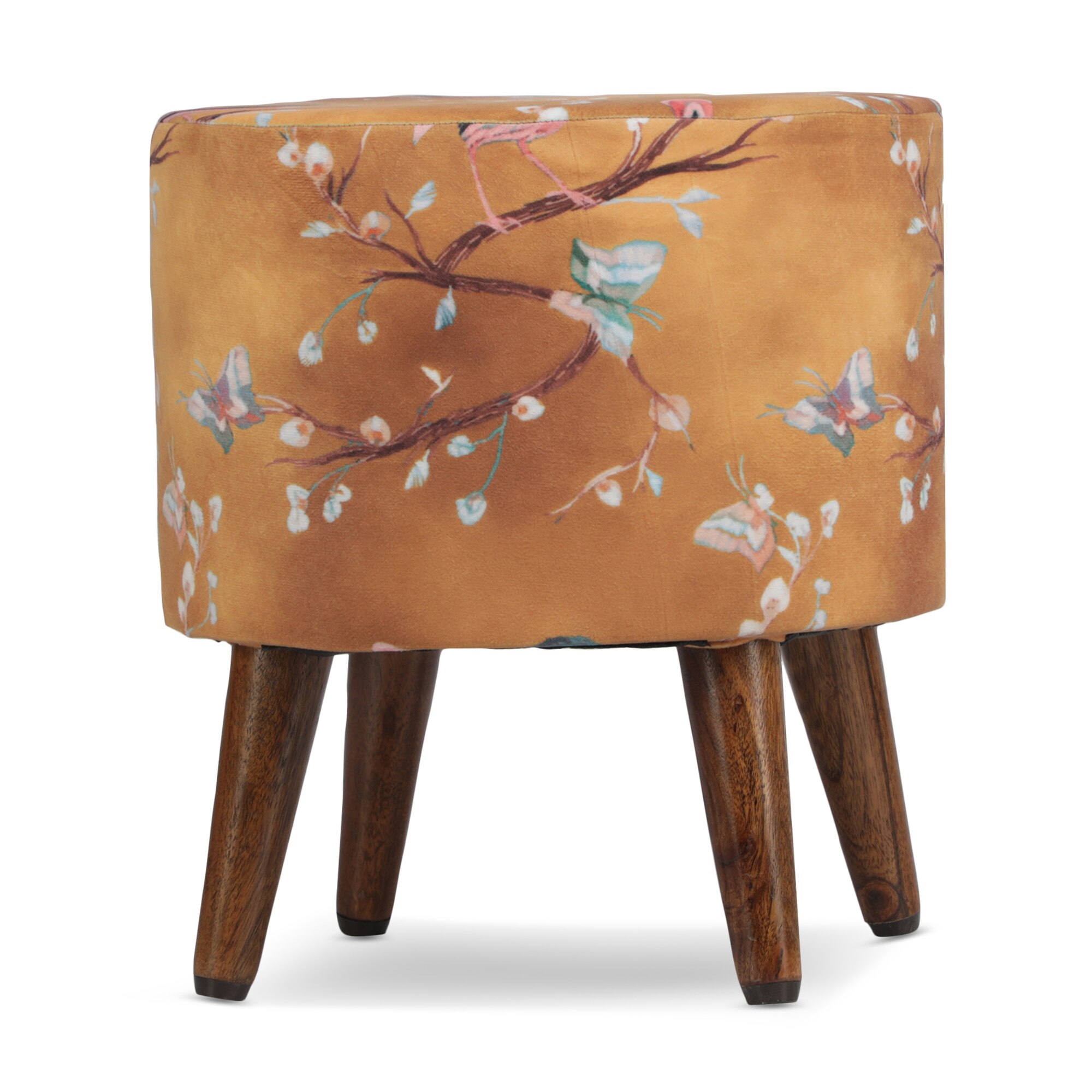 Elowen Solid Wood  Ottomon in  Gold Colour