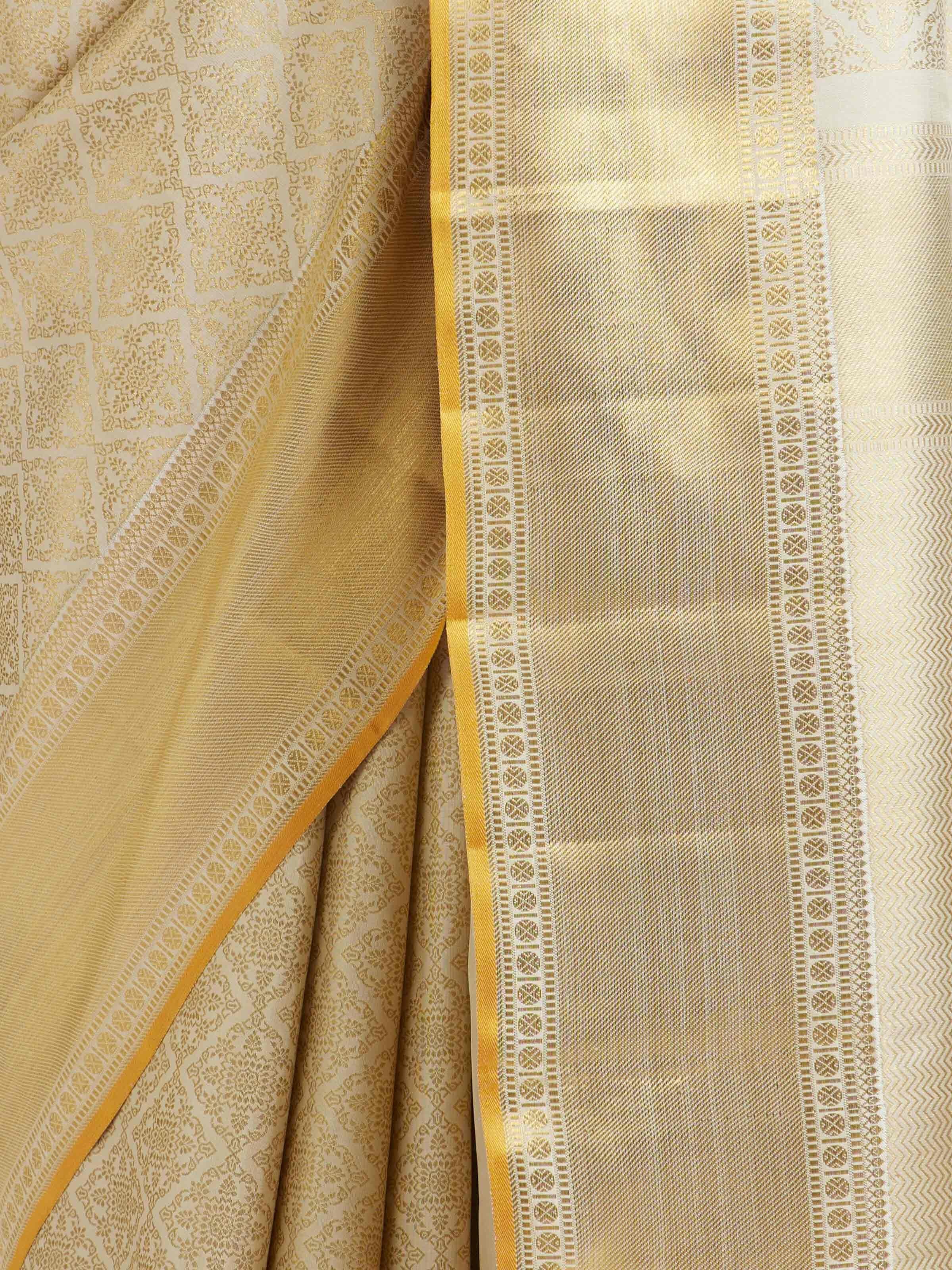 Beige Kancheepuram Silk Zari Saree
