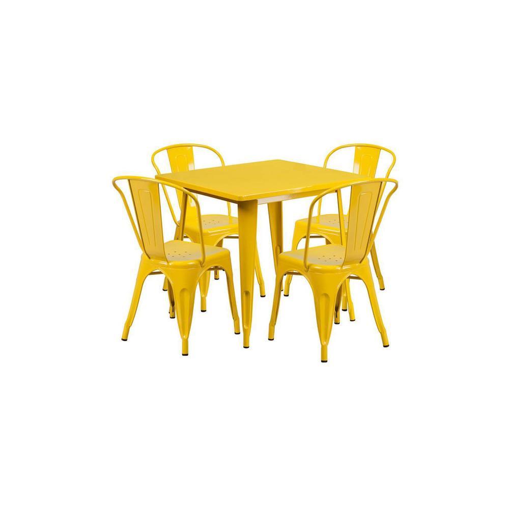 Tate Square Metal Outdoor Table in Yellow Colour with set of 4 Chairs