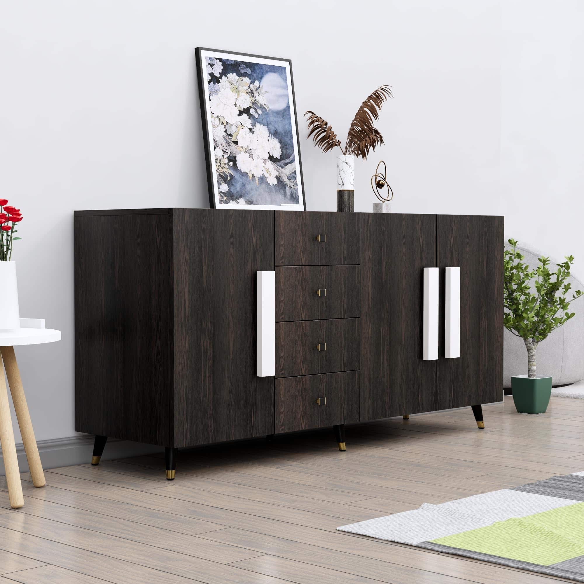 Hexa Red Multipurpose Storage Cabinet With 4 Drawer 3 Door in Flower Wenge Colour - HexaRed