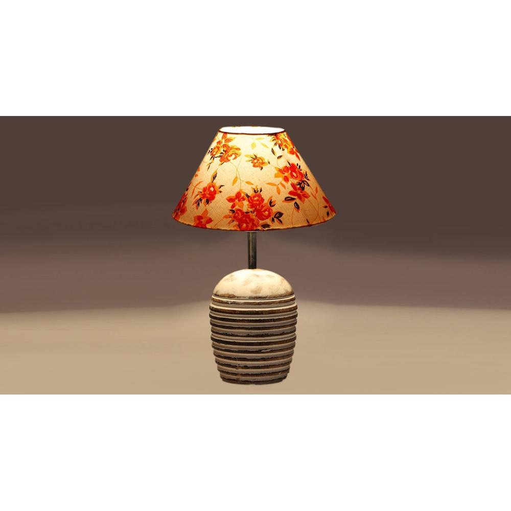 Multicolor cotton with White Brushed Wood Table Lamp -2