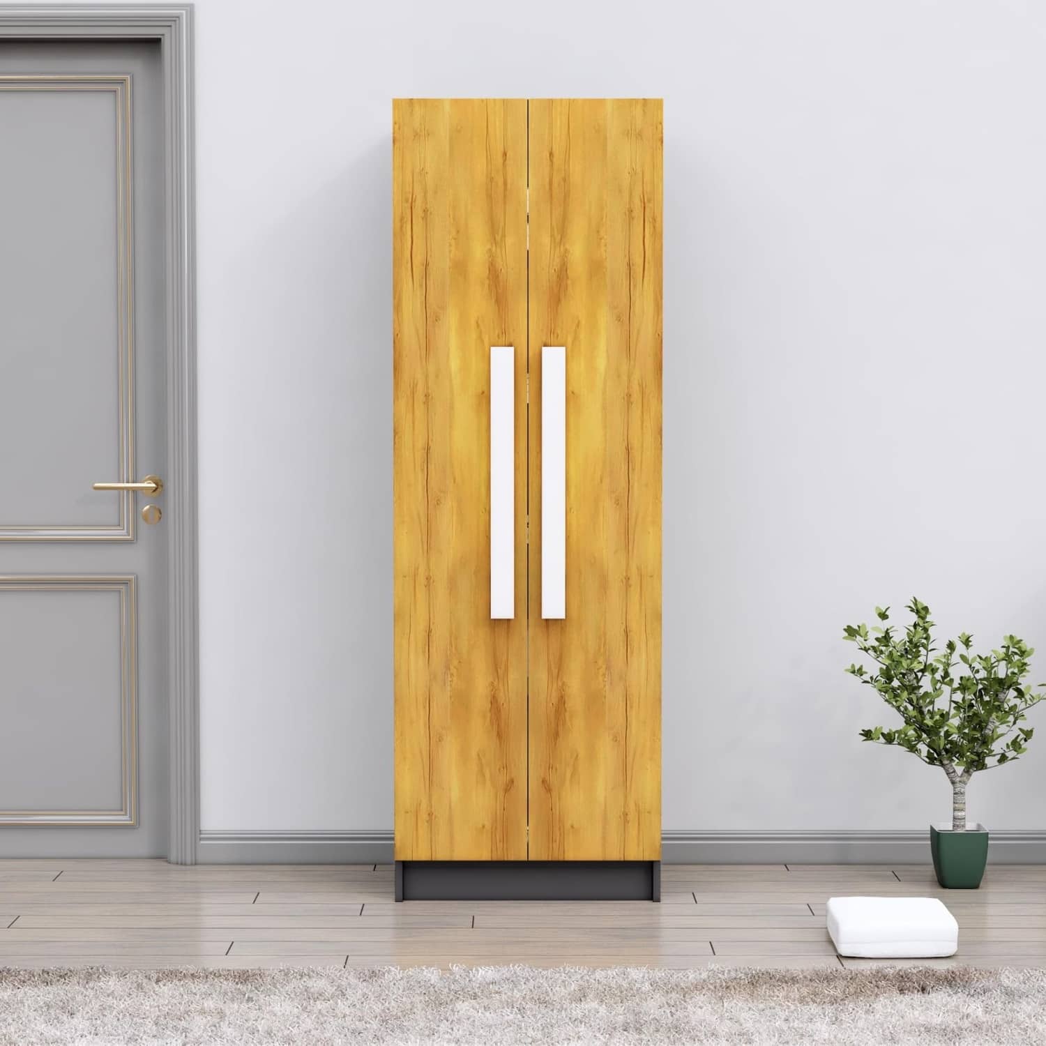 Hexa Red Wooden 2 Door Wardrobe with 4 Shelves in Slate Grey and Giant Wood Colour - HexaRed