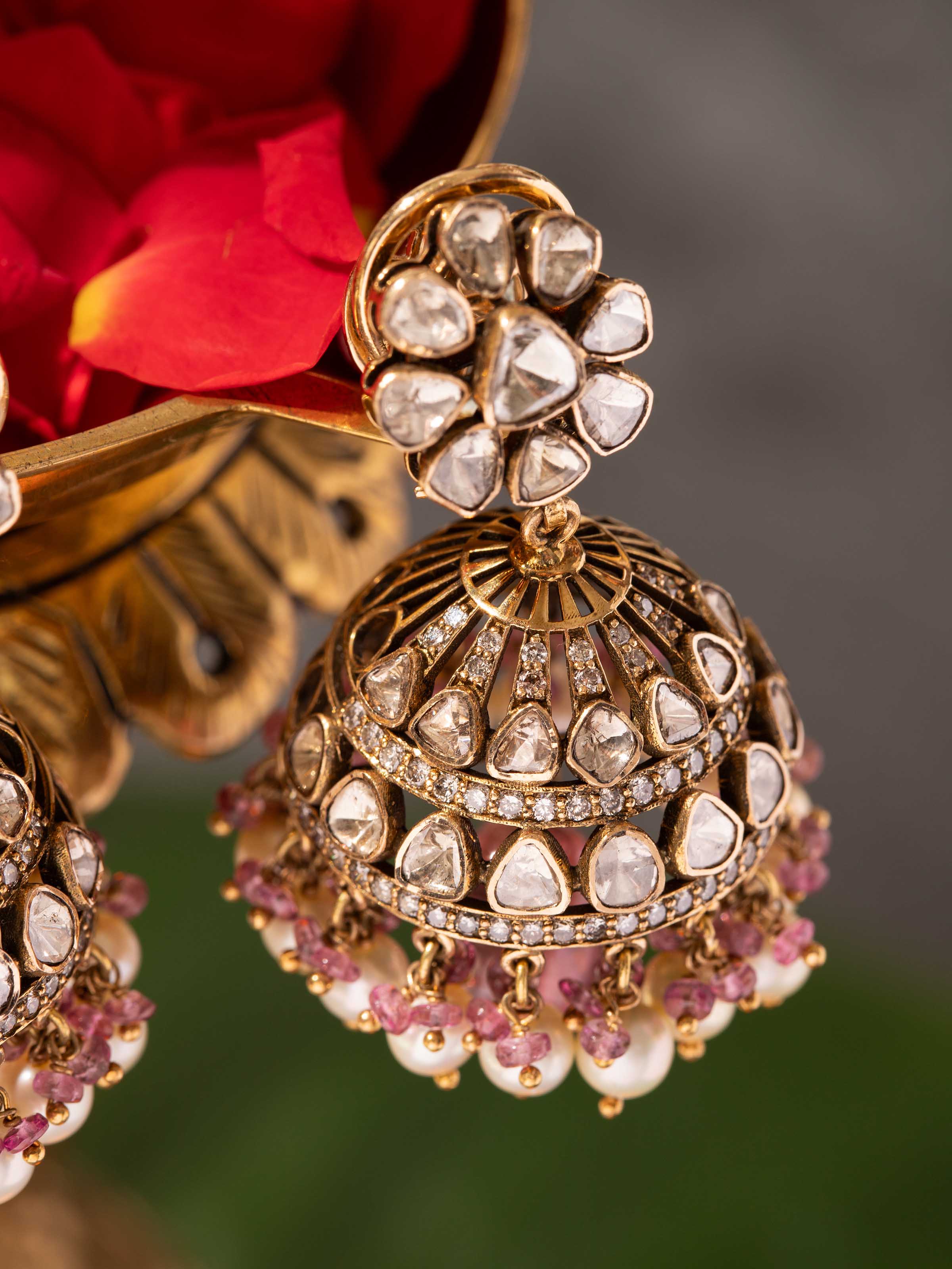Dank Polki 18 Carat Gold Jhumkas