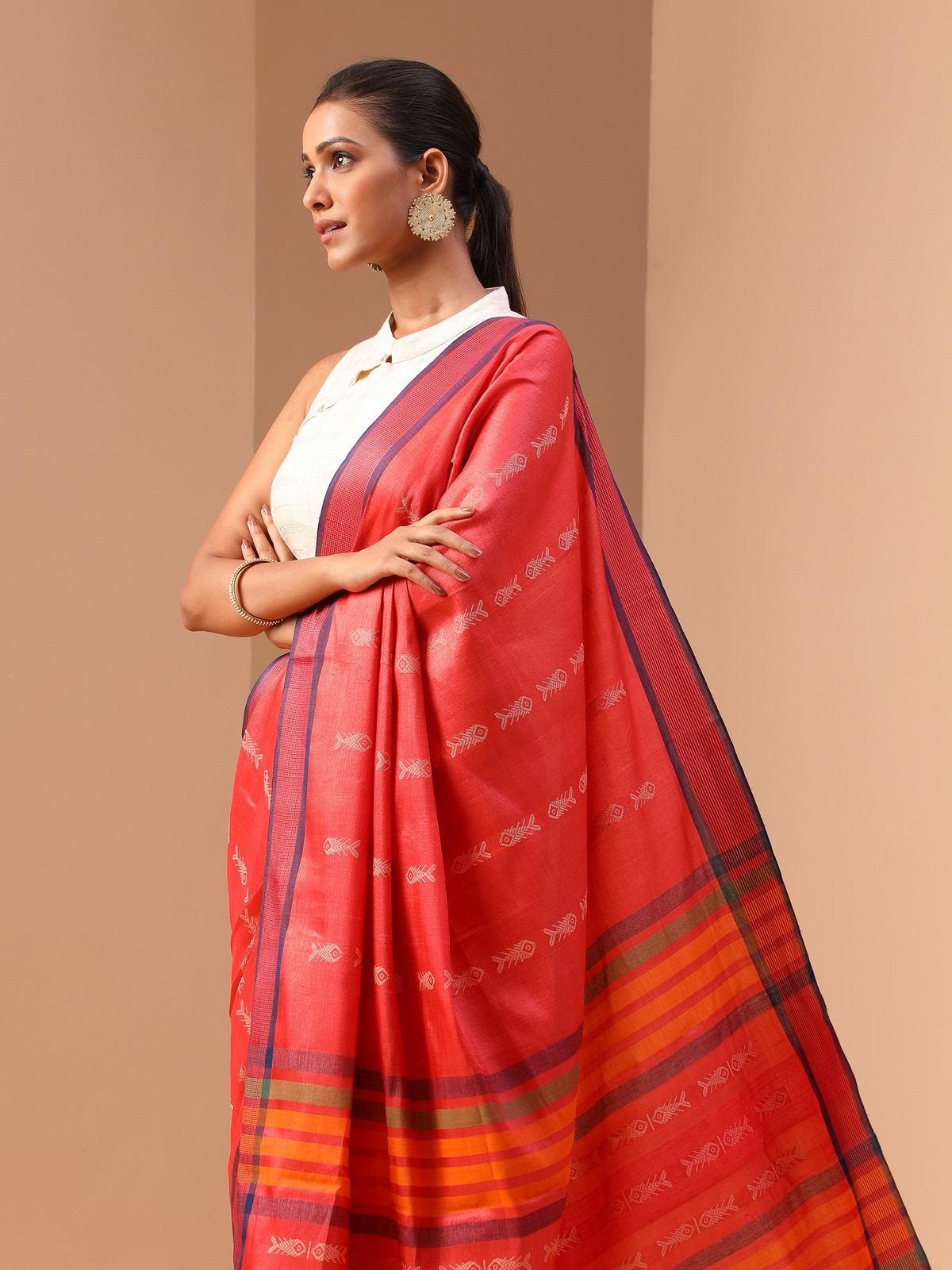 Rust Silk Extra-weft Saree