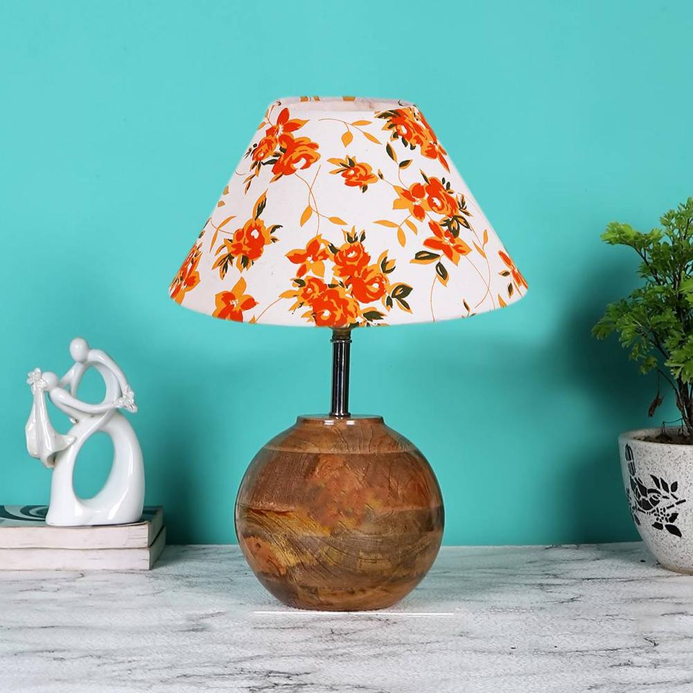 Multicolor cotton with Natural Wood Table Lamp -2