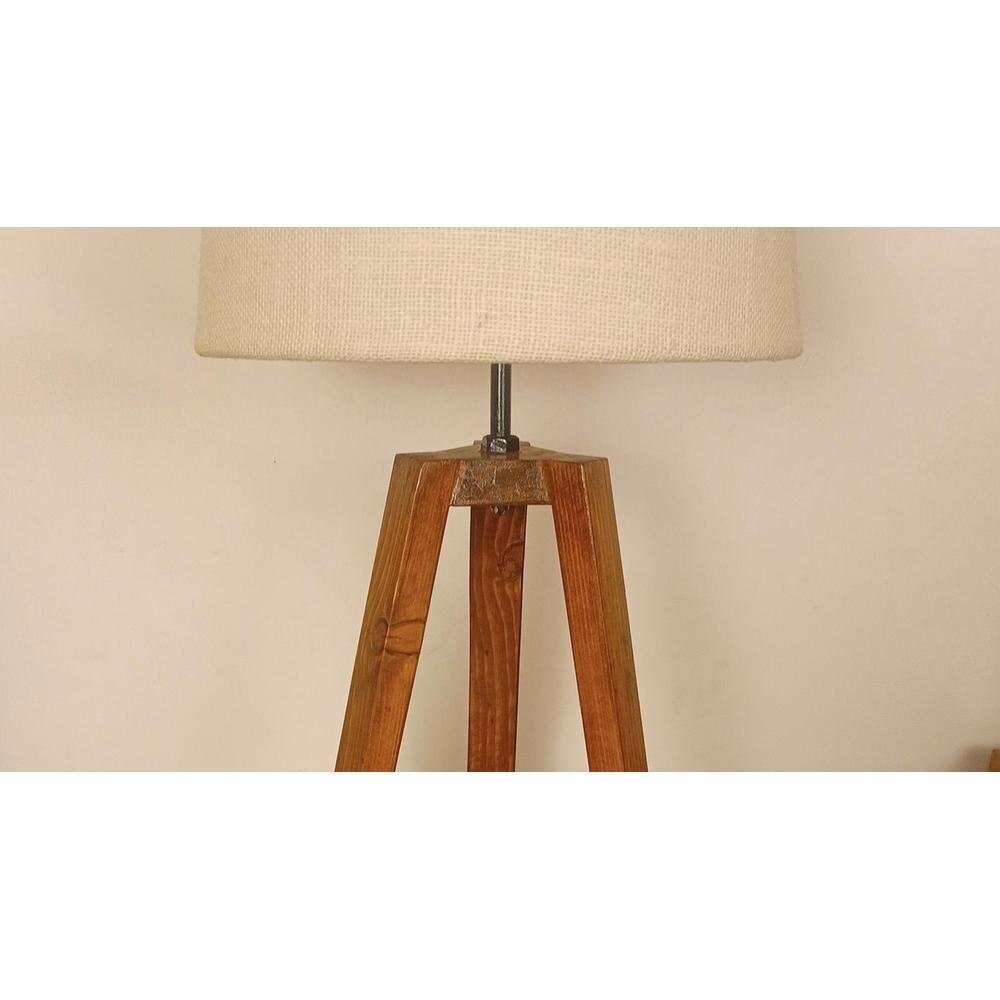 Vantage Brown Wooden Table Lamp with White Jute Lampshade