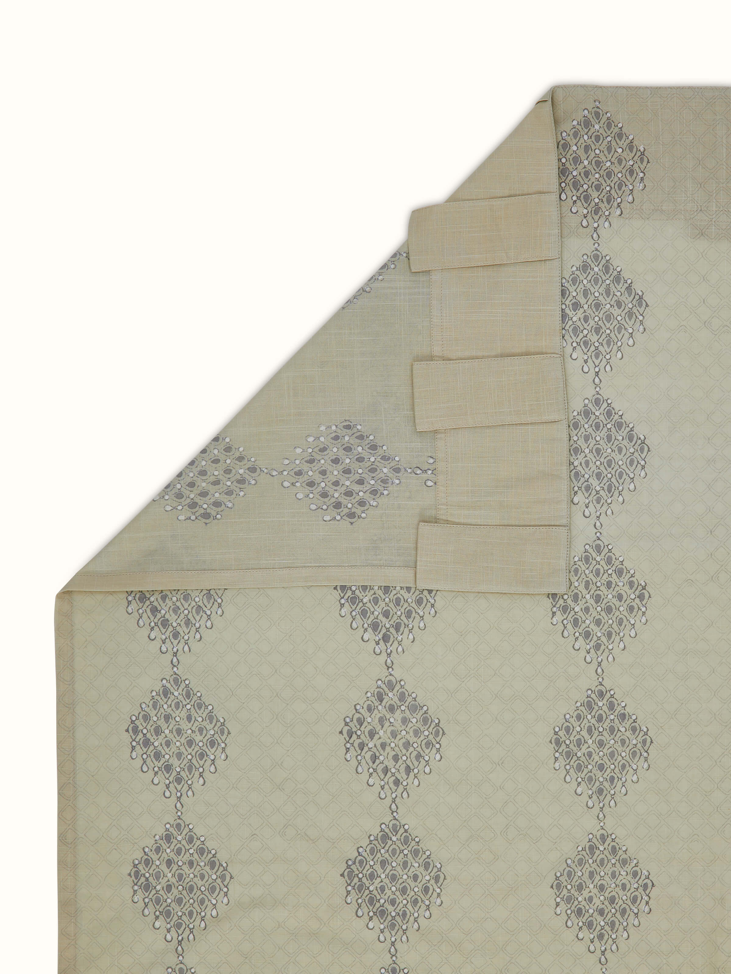 Rambagh Light Green Geo Diamond Cotton Sanganeri Hand Block Printed Curtain (7 Ft)