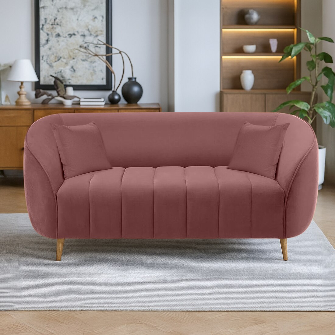 Nero Velvet 2 Seater Sofa in Pink Colour - Home Lifestylez