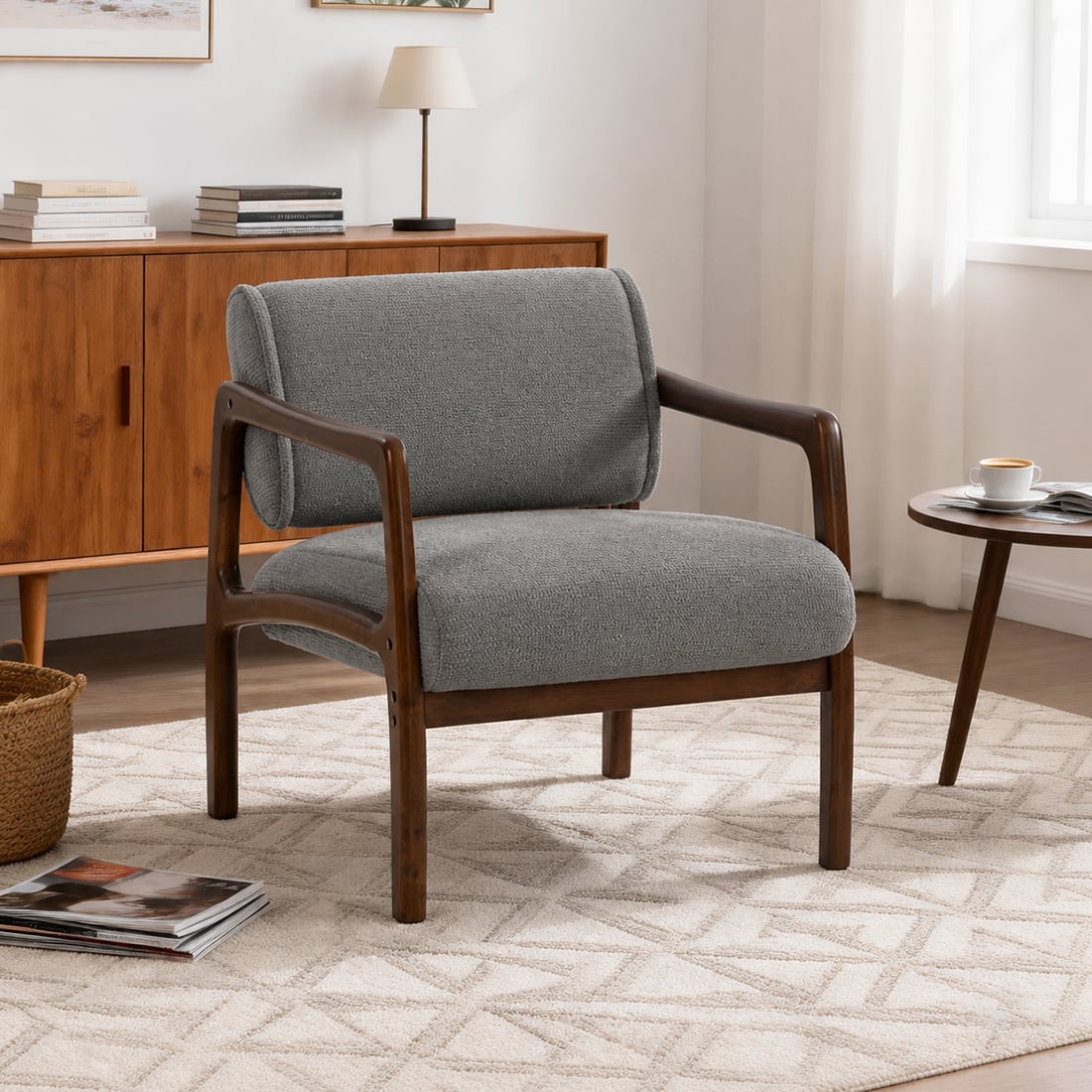 Citrus Boucle Fabric Arm Chair in Grey - KURSIWALLAH