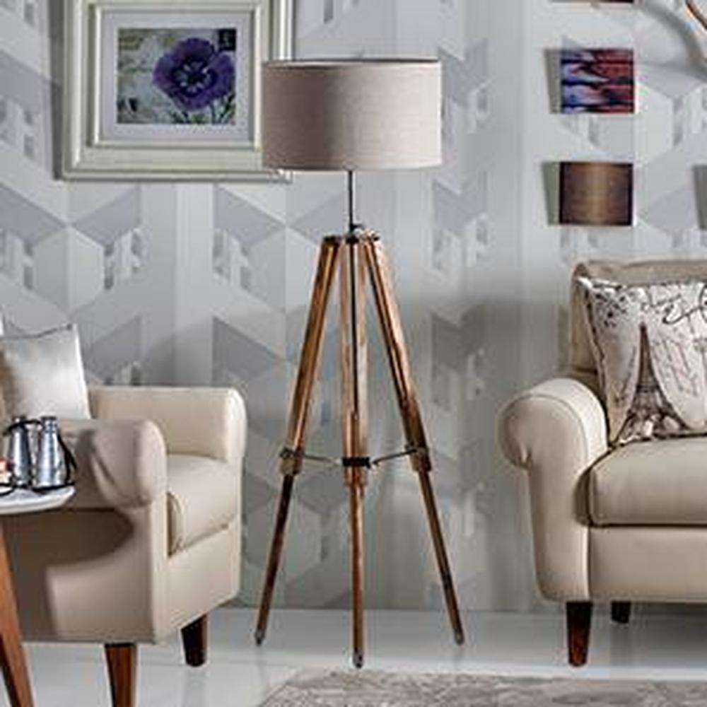 Kepler Tripod Floor Lamp Colour Natural Linen Drum Shade