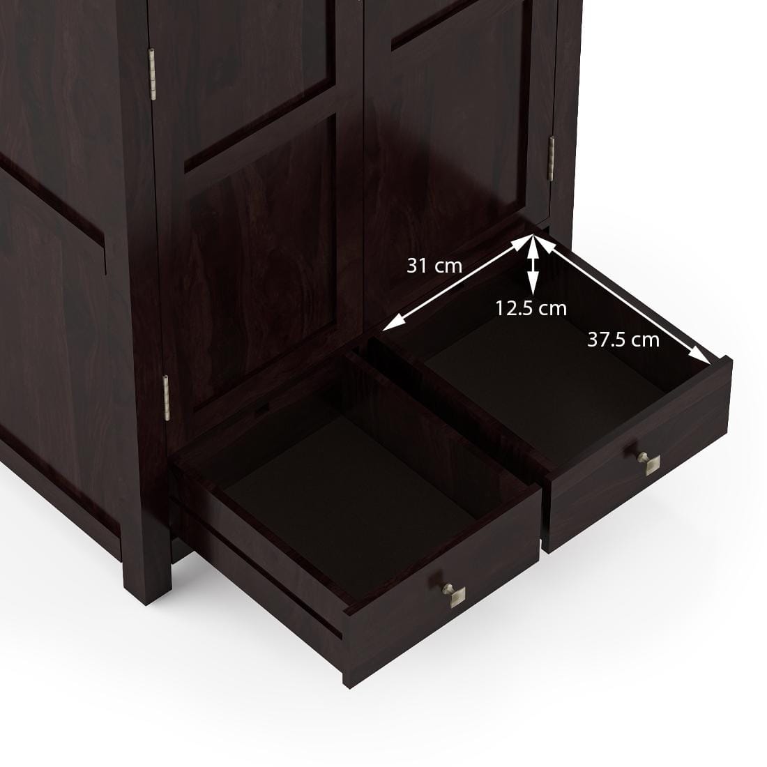 Fidora Solid Wood 2 Door Wardrobe in Mahogany Finish