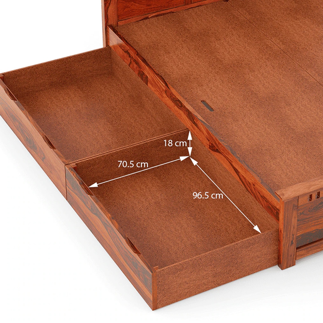 Fidora Solid Wood Queen 4 Drawer Storage Bed In Honey Finish