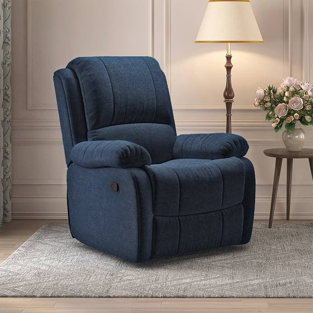 Lebowski Fabric One Seater Manual Recliner in Cobalt Fabric Colour