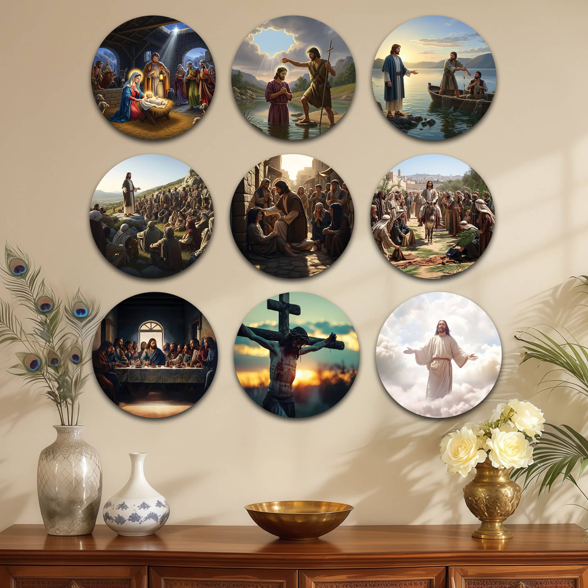 The Castle Decor Lord Jesus Wall Plates Set of 9 Spiritual Wall Art - The Castle Decor