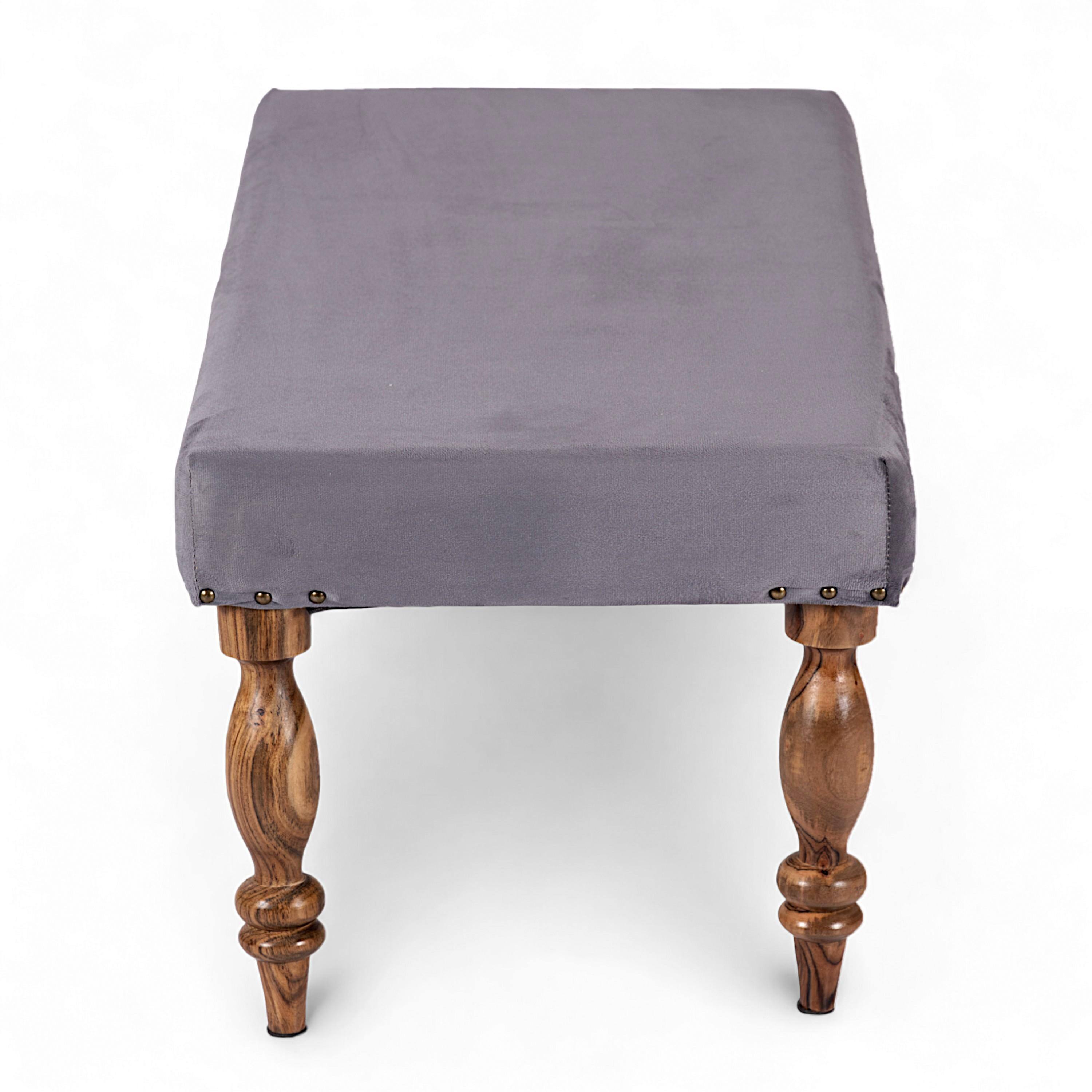 Bestone Sheesham Wood Accent 2 Seater Bench In Iron Grey Velvet