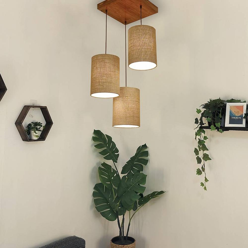 Elementary Brown Solid Wood Cluster Hanging Light