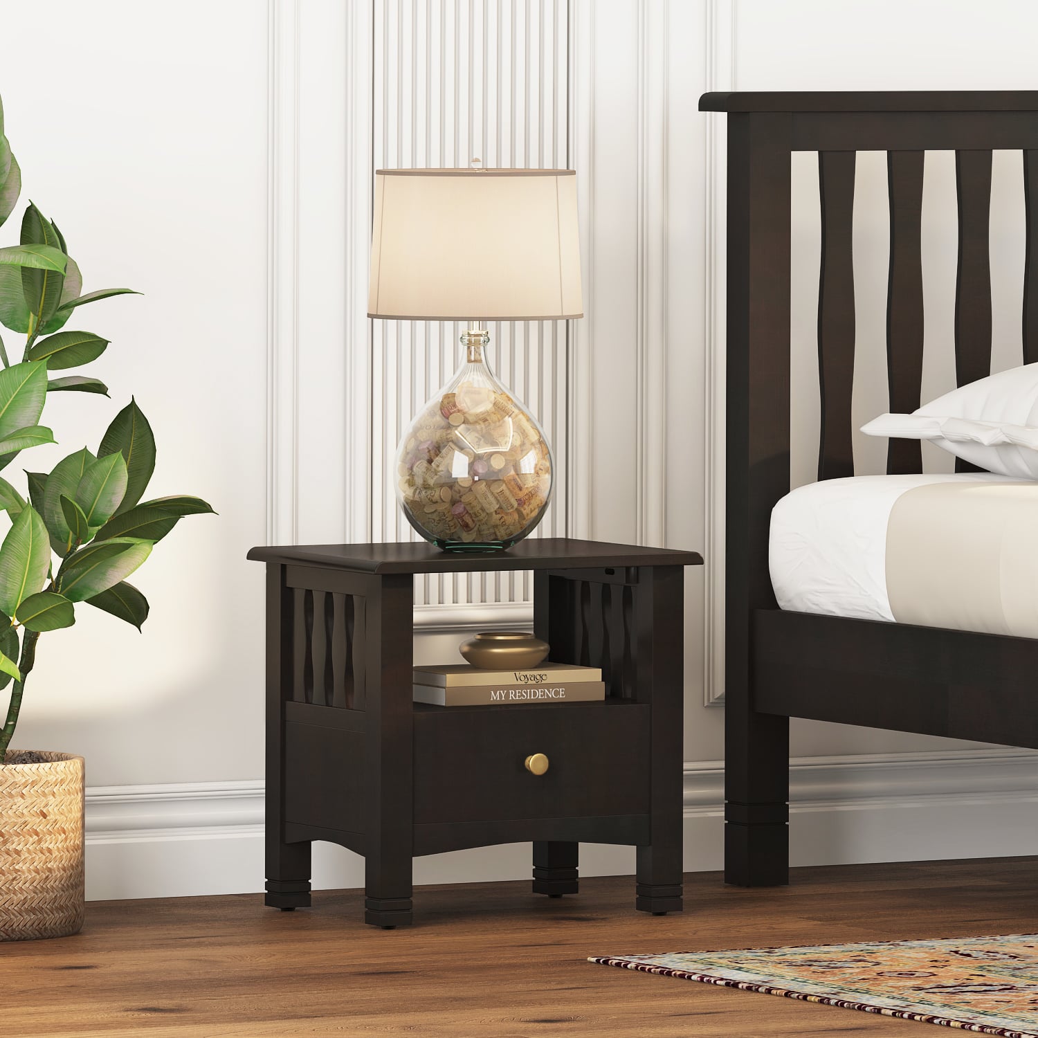 Raynor Solid Wood Bedside Table In American Walnut Finish - Urban Ladder