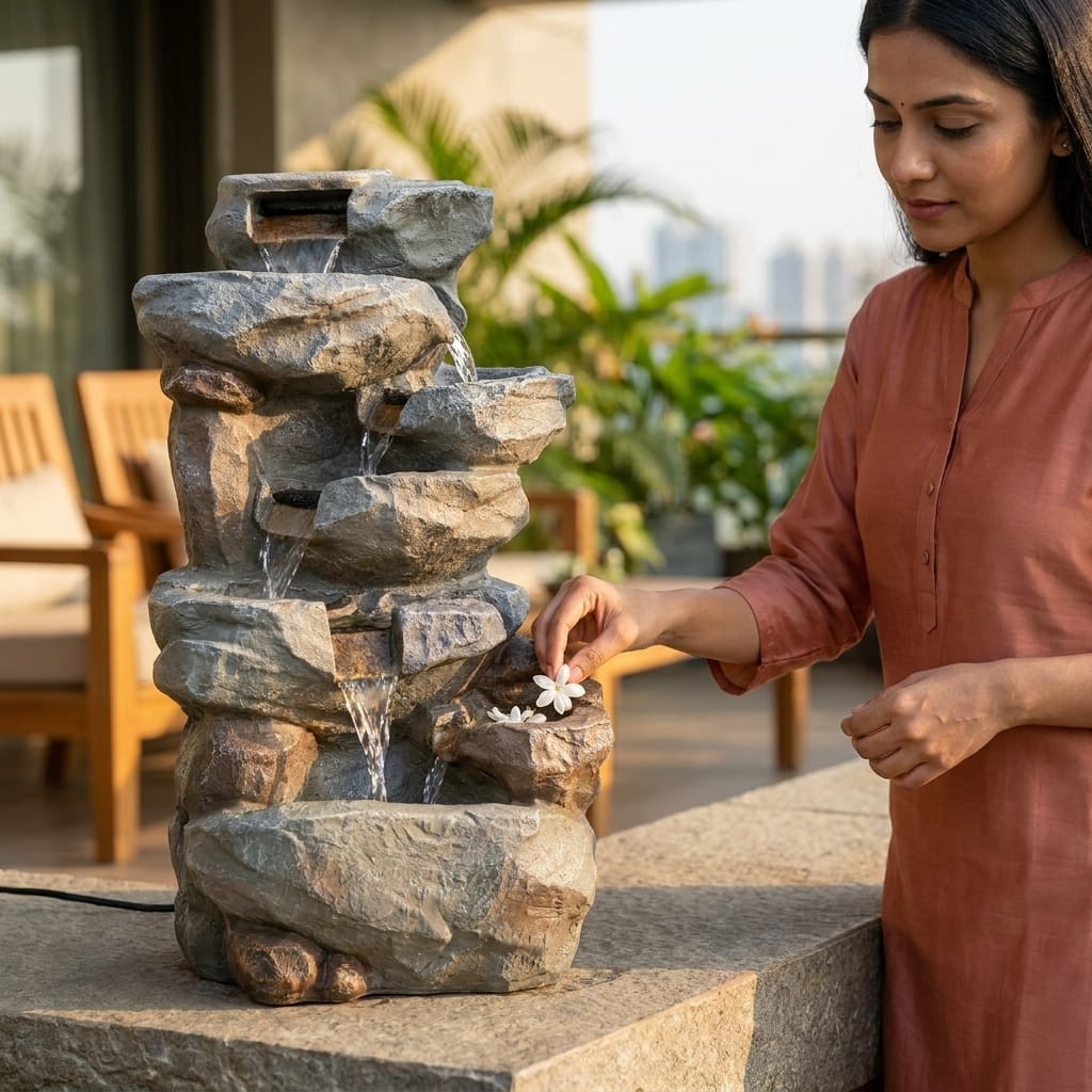 Water Fountain Rustic Stone Cascade Water Fountain in Multicolor Colour - Vedas