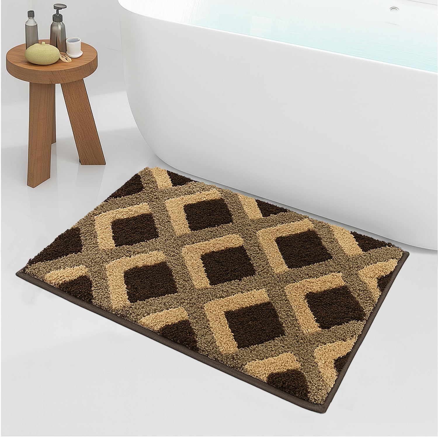 Luxe Home Macau Square Bath Mat (40x60 cm)- Chocolate - Luxe Home International
