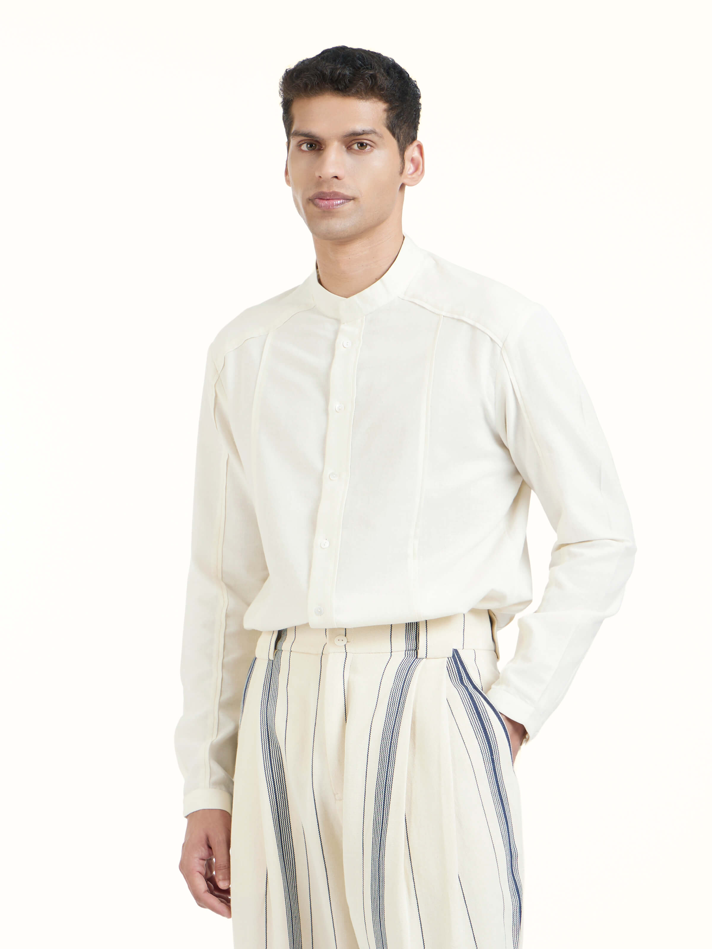 Ivory Cotton Handloom Straight Pants