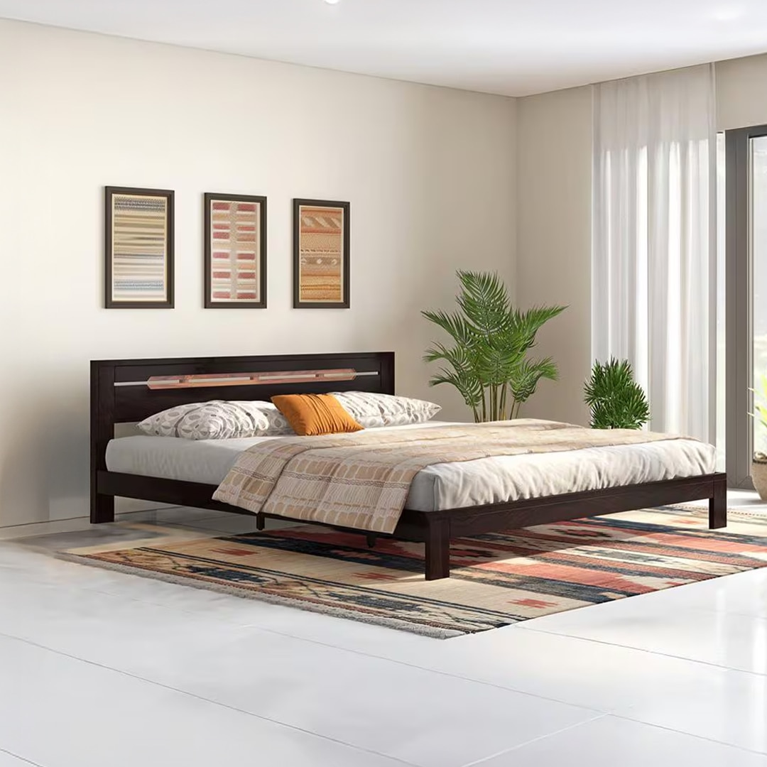 Amal Solid Wood King Size Bed In Mahogany Finish