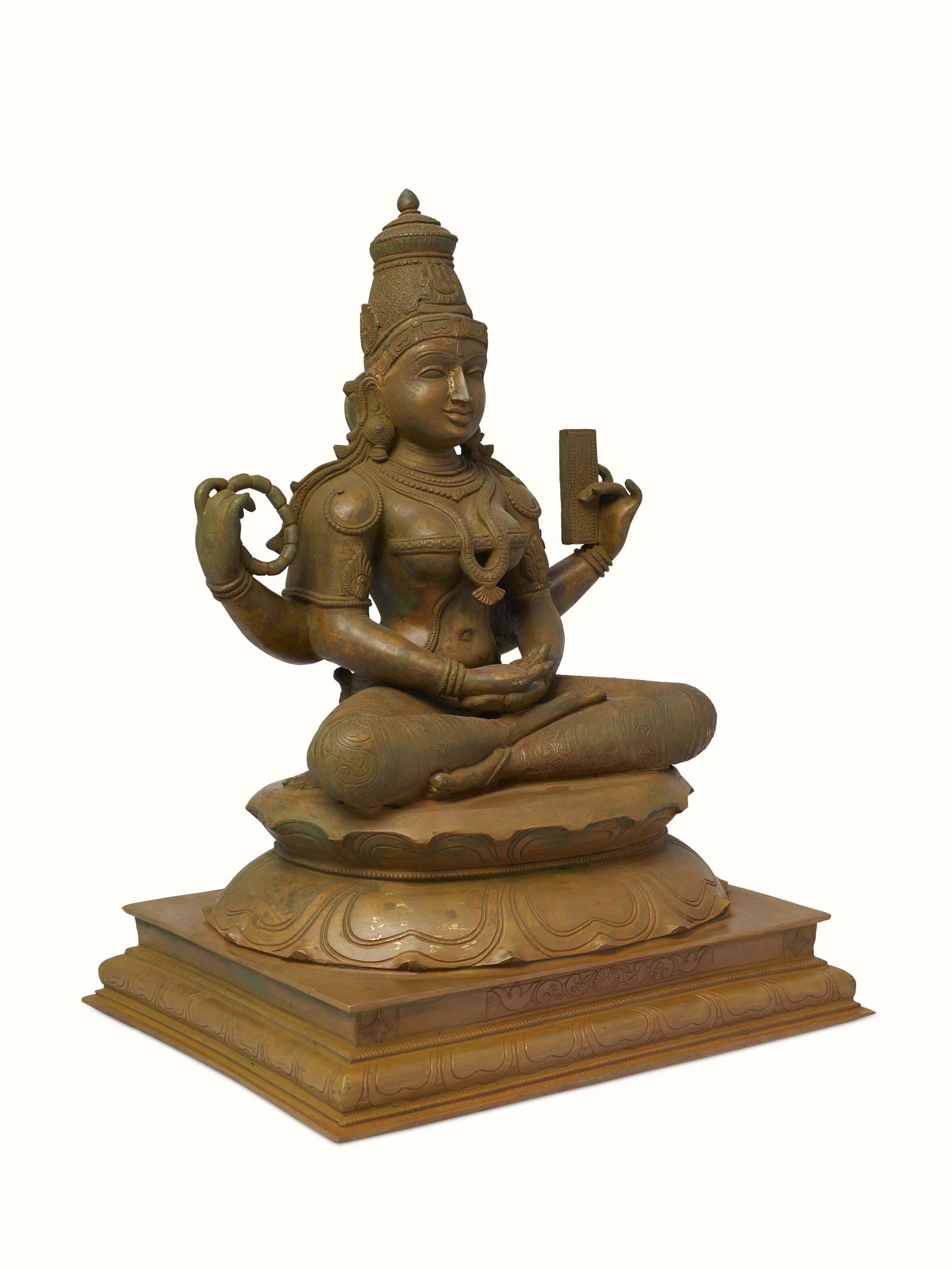Side view of Mystical Saraswati Bronze Casting Idol capturing the elegance and fine detailing of the Saraswati figure