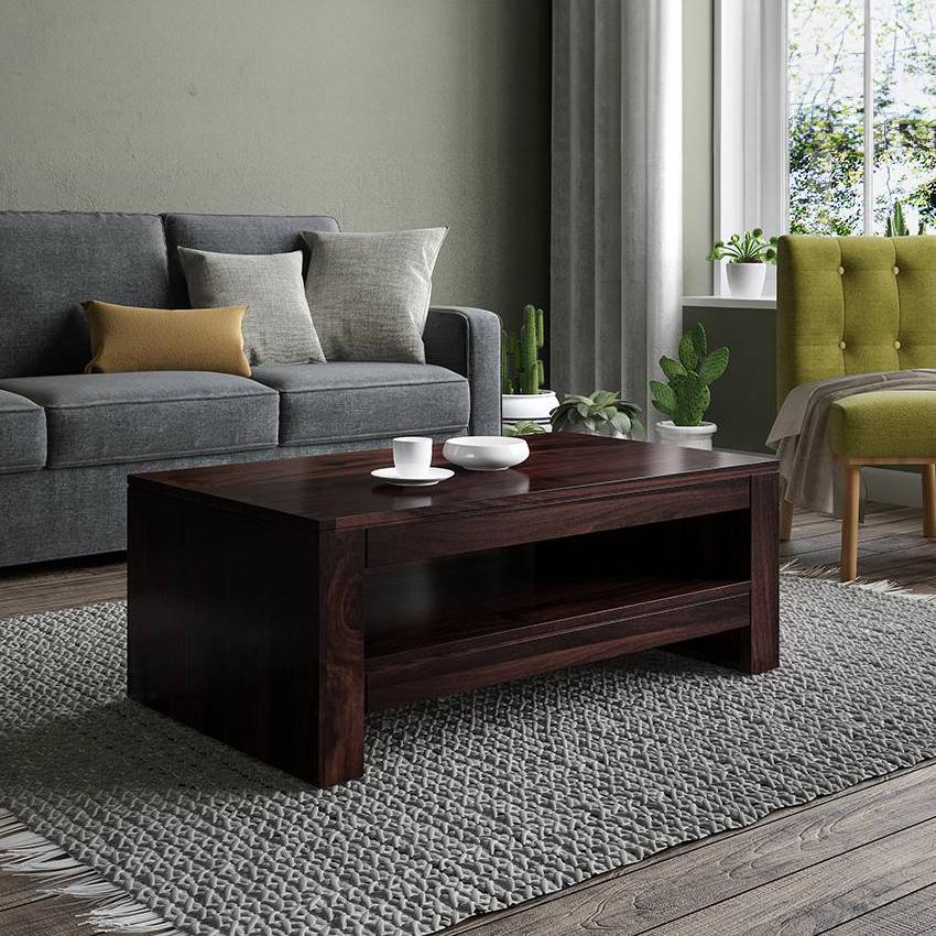Epsilon Rectangular Solid Wood Coffee Table In Mahogany Finish