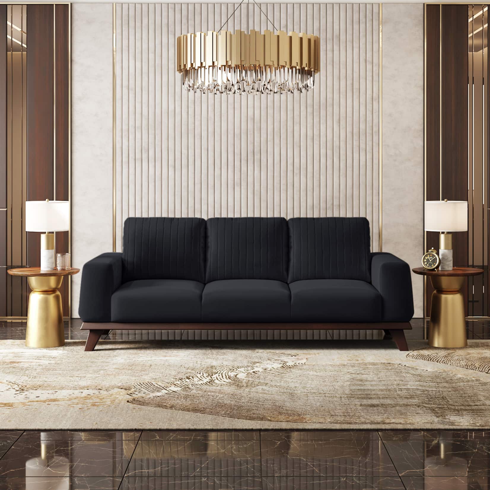 Granada Premium 3 Seater Fabric Sofa in Deep blue velvet Colour