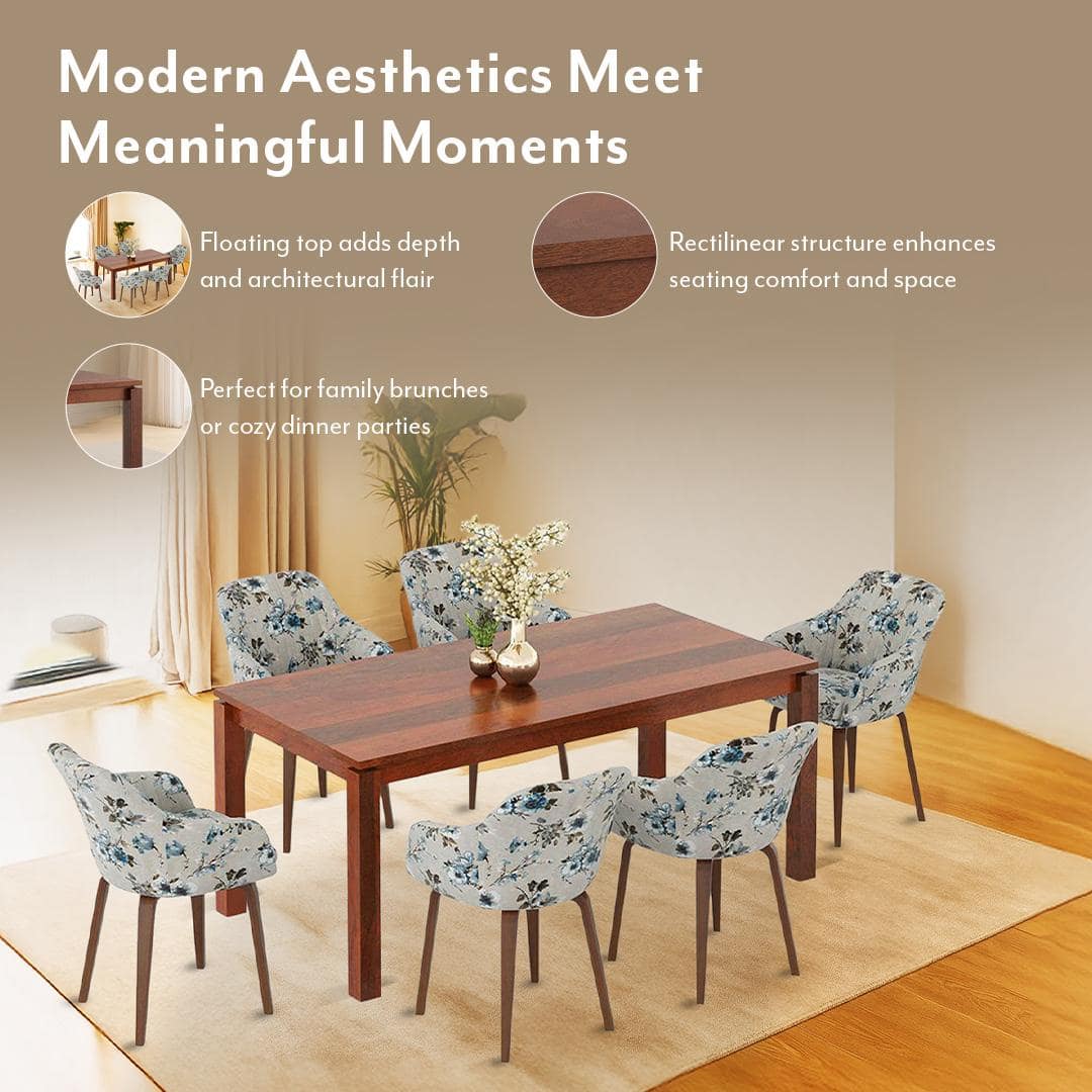 Atlas Solid Wood 6 Seater Compact Dining Table In Honey Finish