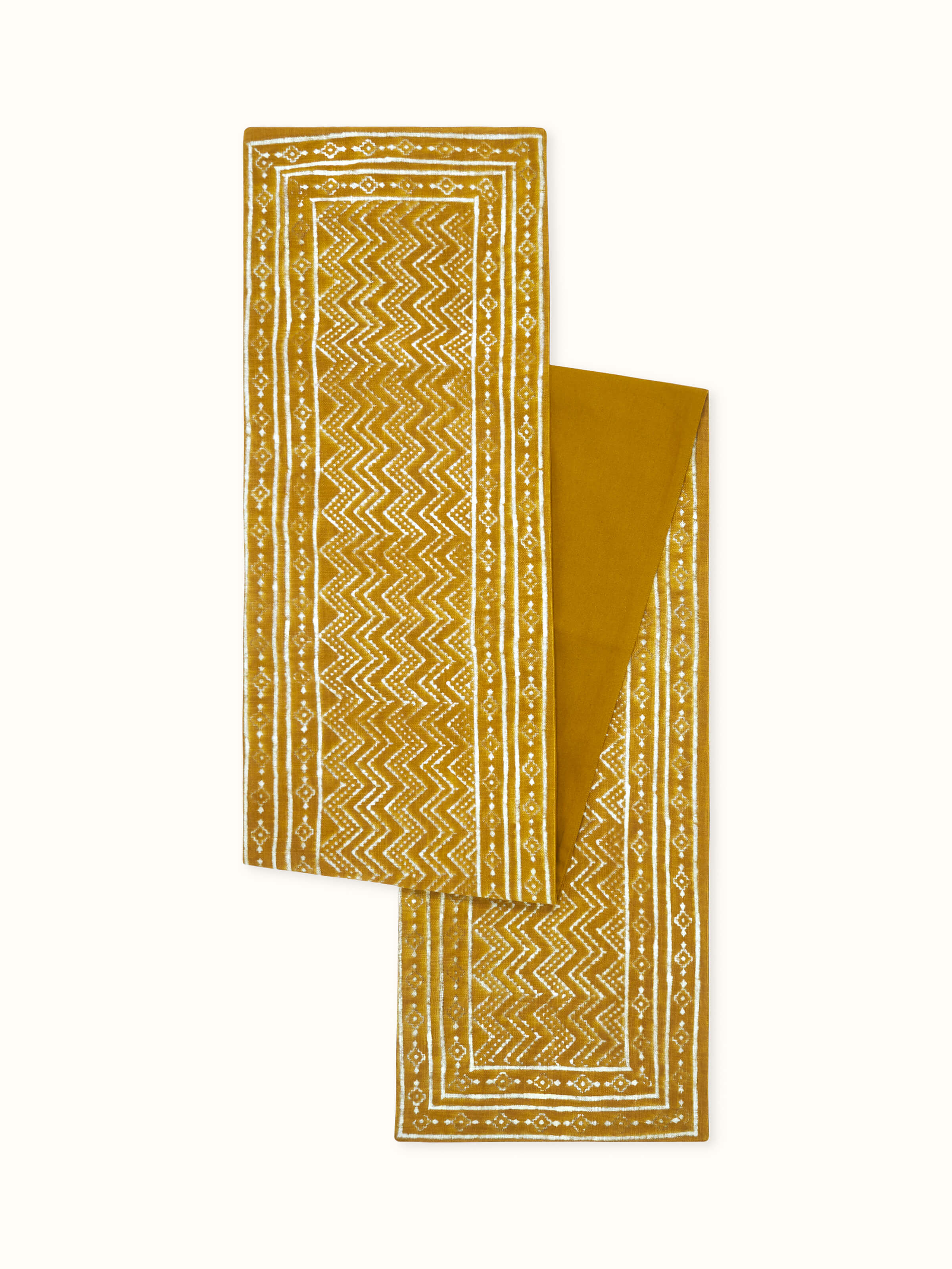 Puspita Ochre Cotton Dabu Hand Block Printed Table Runner 6 Seater