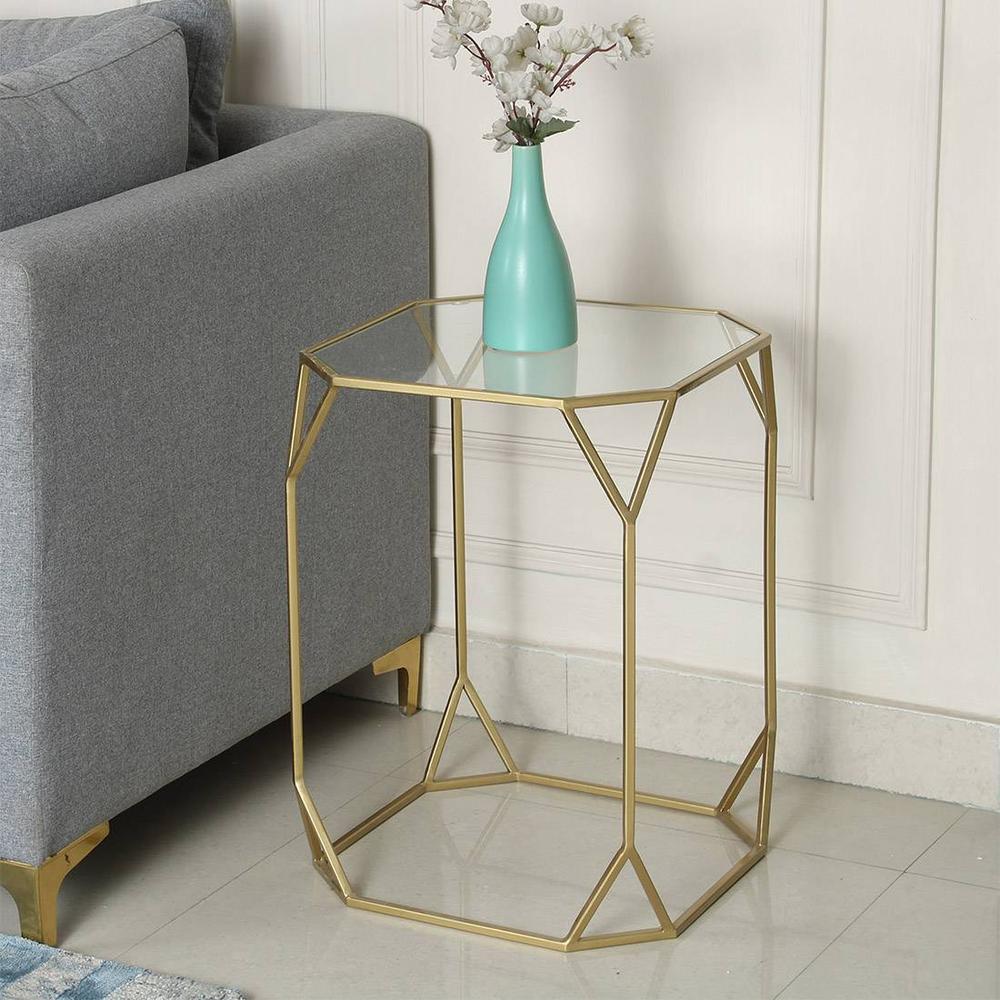Hammond Glass Side Table In Gold Finish