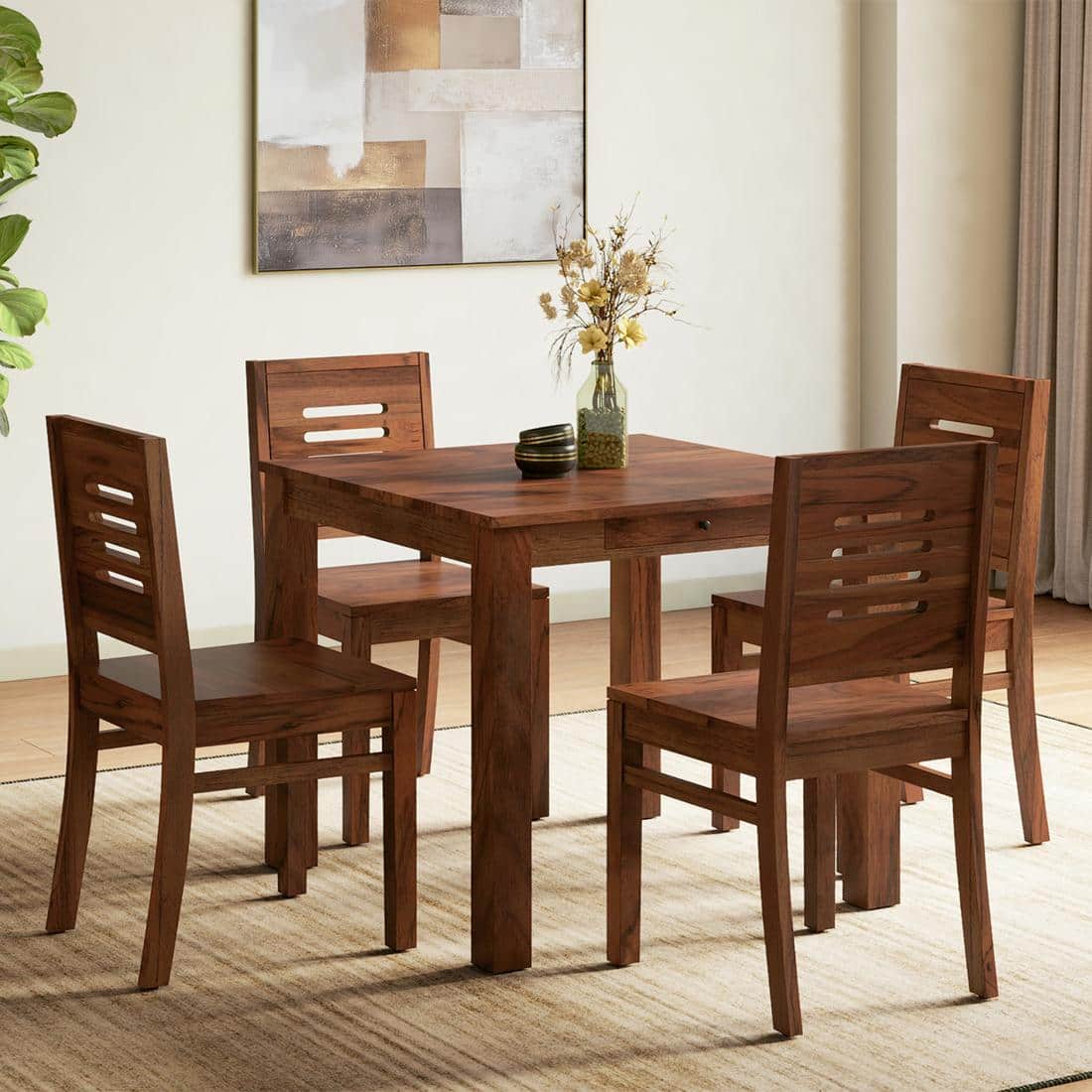 Arlo Teak Wood 4 Seater Storage Dining Table With Arlo Dining chair Set
