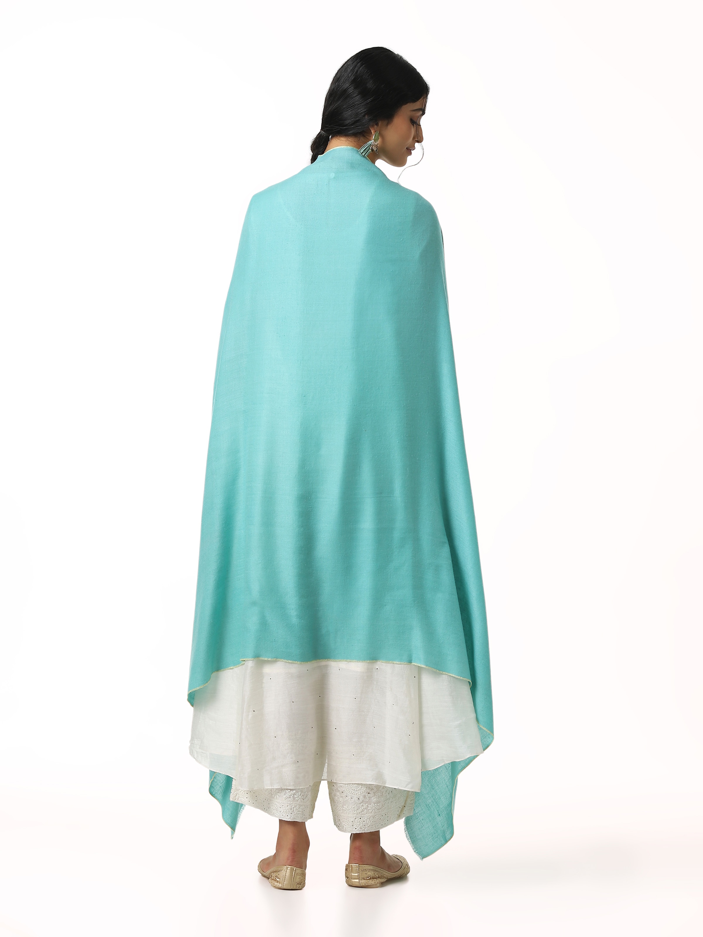 Teal Cashmere Kaaj Embroidered Handwoven Stole