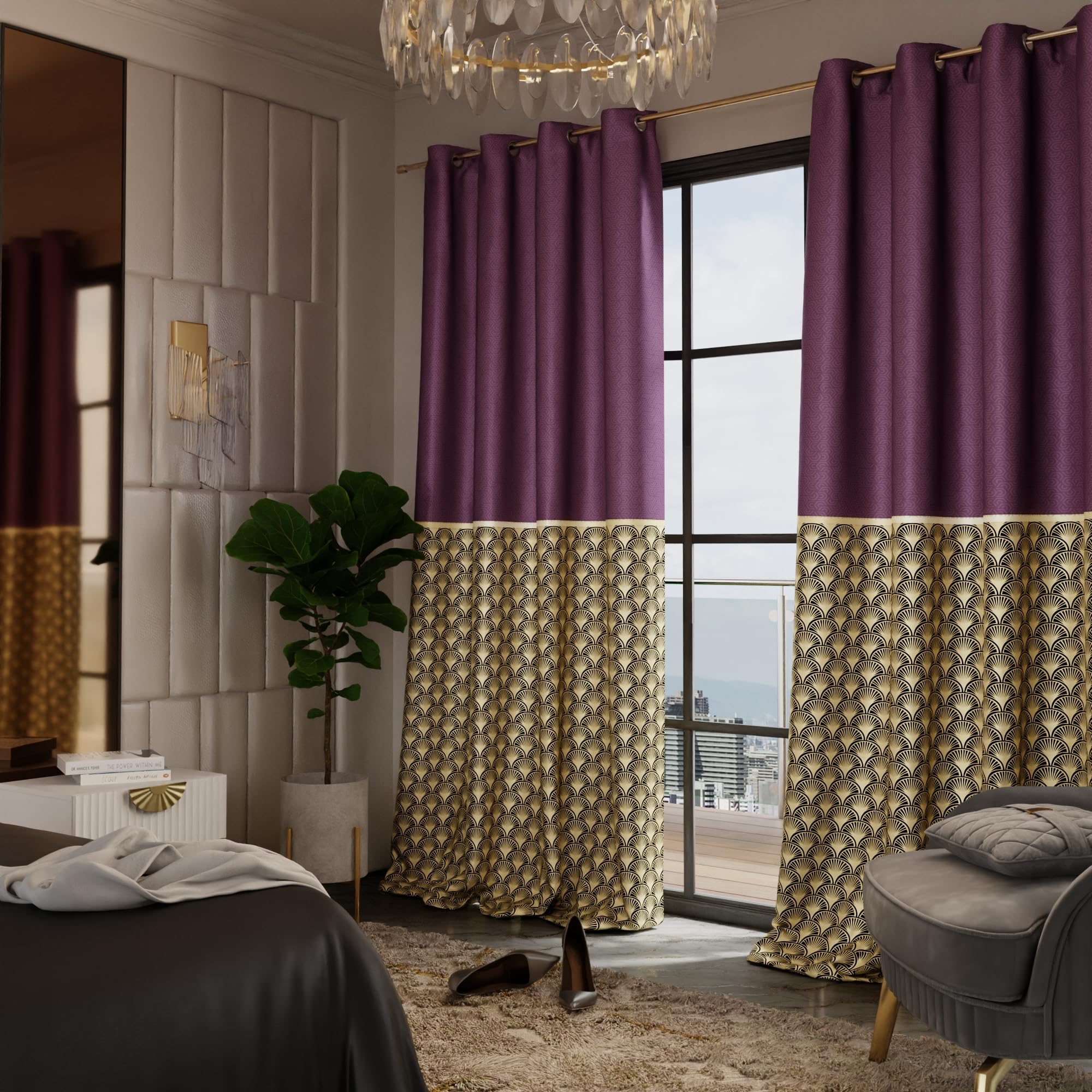 Stoa Paris Satin Long Door Curtains, Room Darkening Blackout Curtains Pack of 2, Royal Rouge - with Back Lining - Stoa Paris