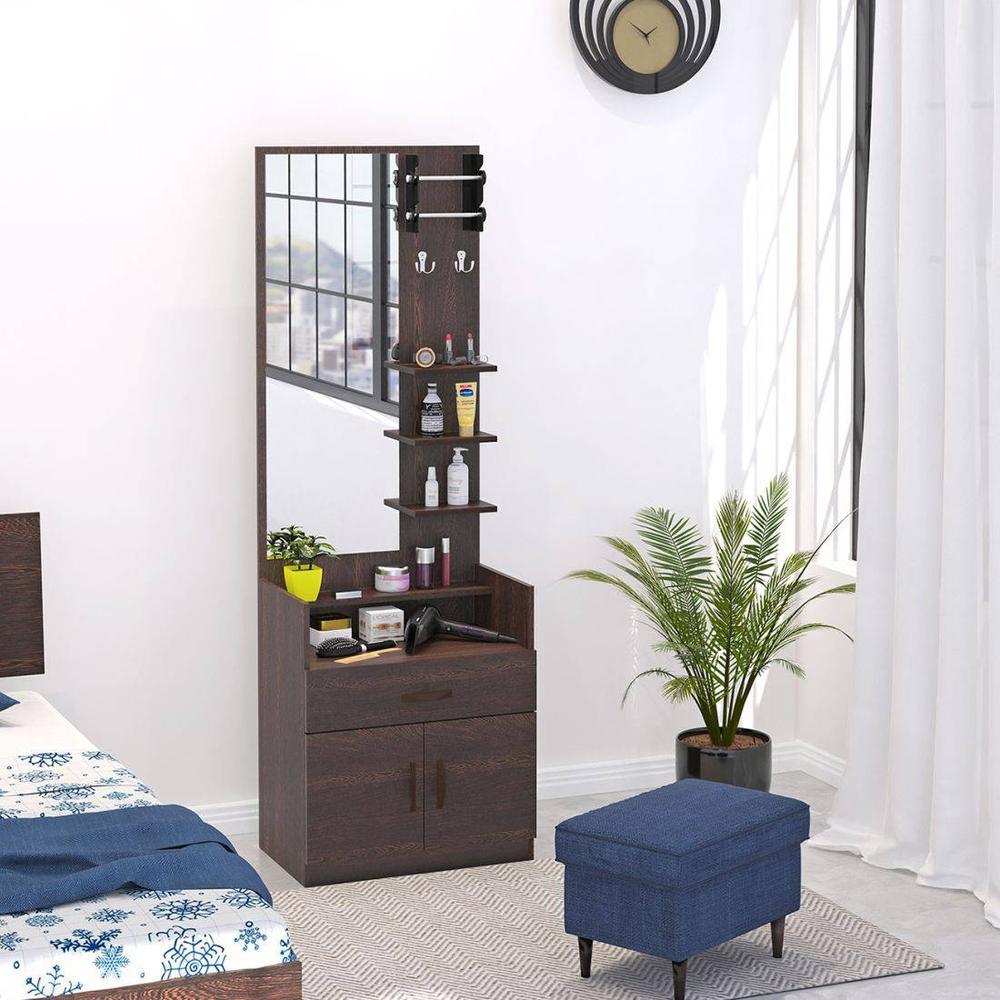 Darci Engineered Wood Dressing Table Mirror with Shelves, Bangle Holder & Hooks (Wenge)