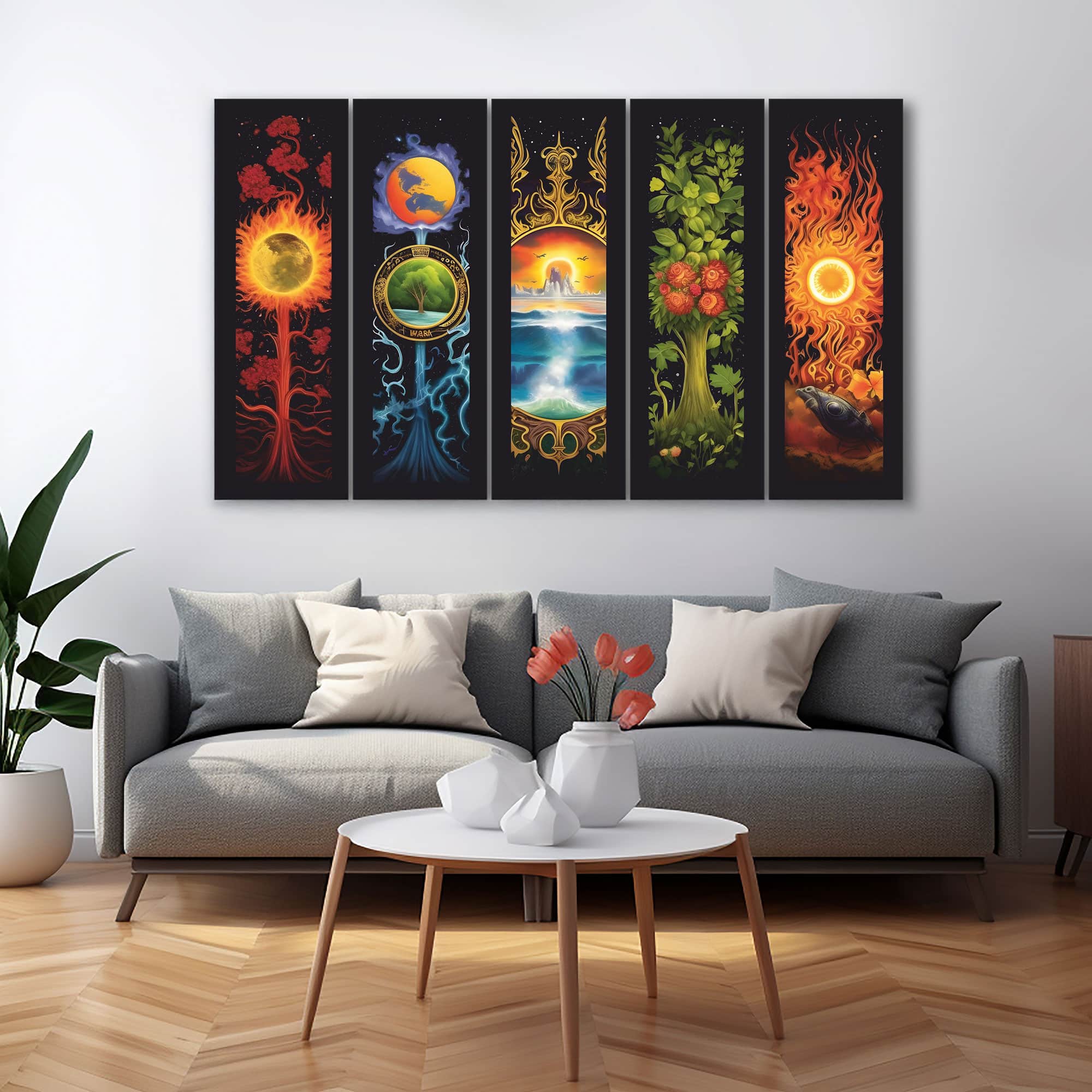 The Castle Decor Five Nature Elements Wall Art Set of 5 27x48 Inch - The Castle Decor