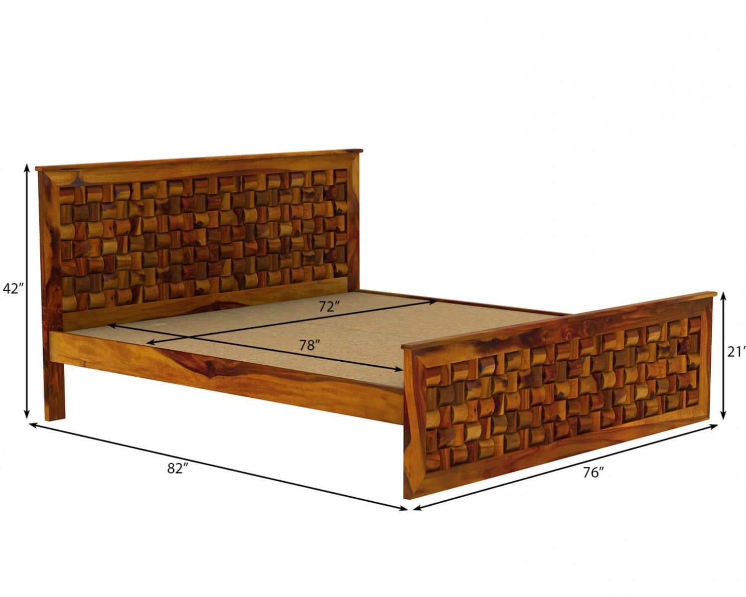 Moglis Solid Wood King  Size Bed Without Storage Bed In Honey Oak Finish