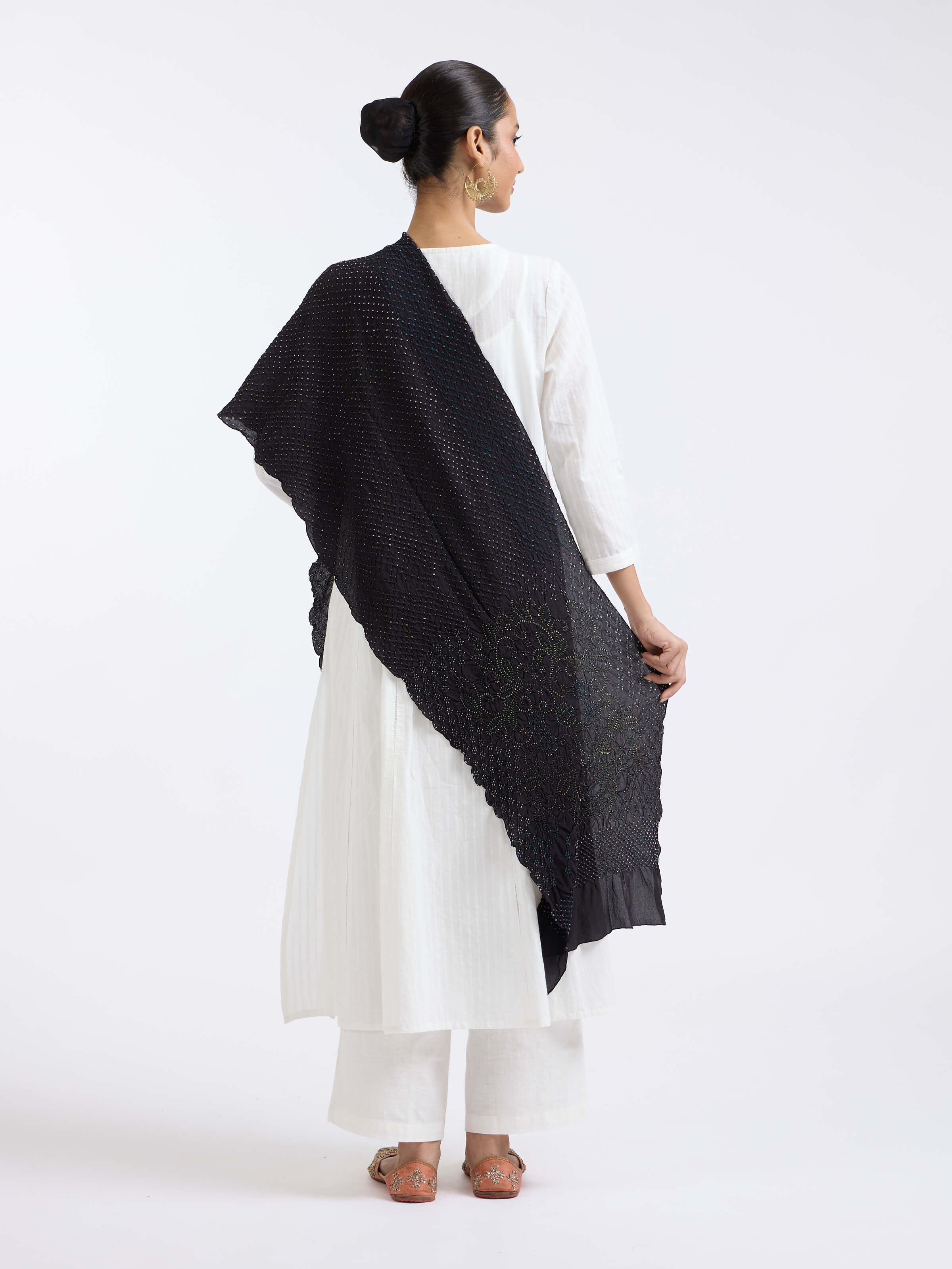 View of Black Bandhani Tie & Dye Silk Stole showcasing its design and craftsmanship
