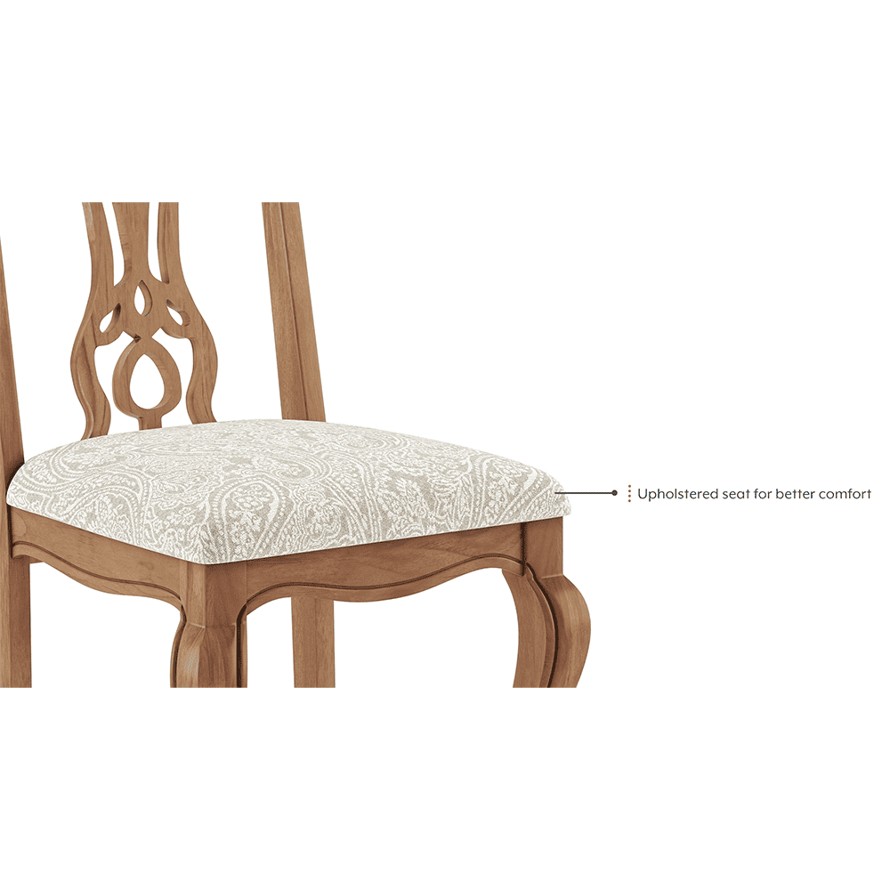 Taahira Set Of 2 Dining Chair In Natural Teak Finish With Monochrome Paisley Colour