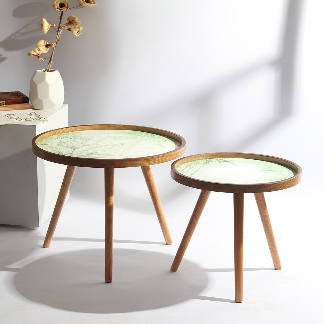 Grove wood Table Set of 2 by De Maison Decor in Classical Design in Green Finish - De Maison Decor