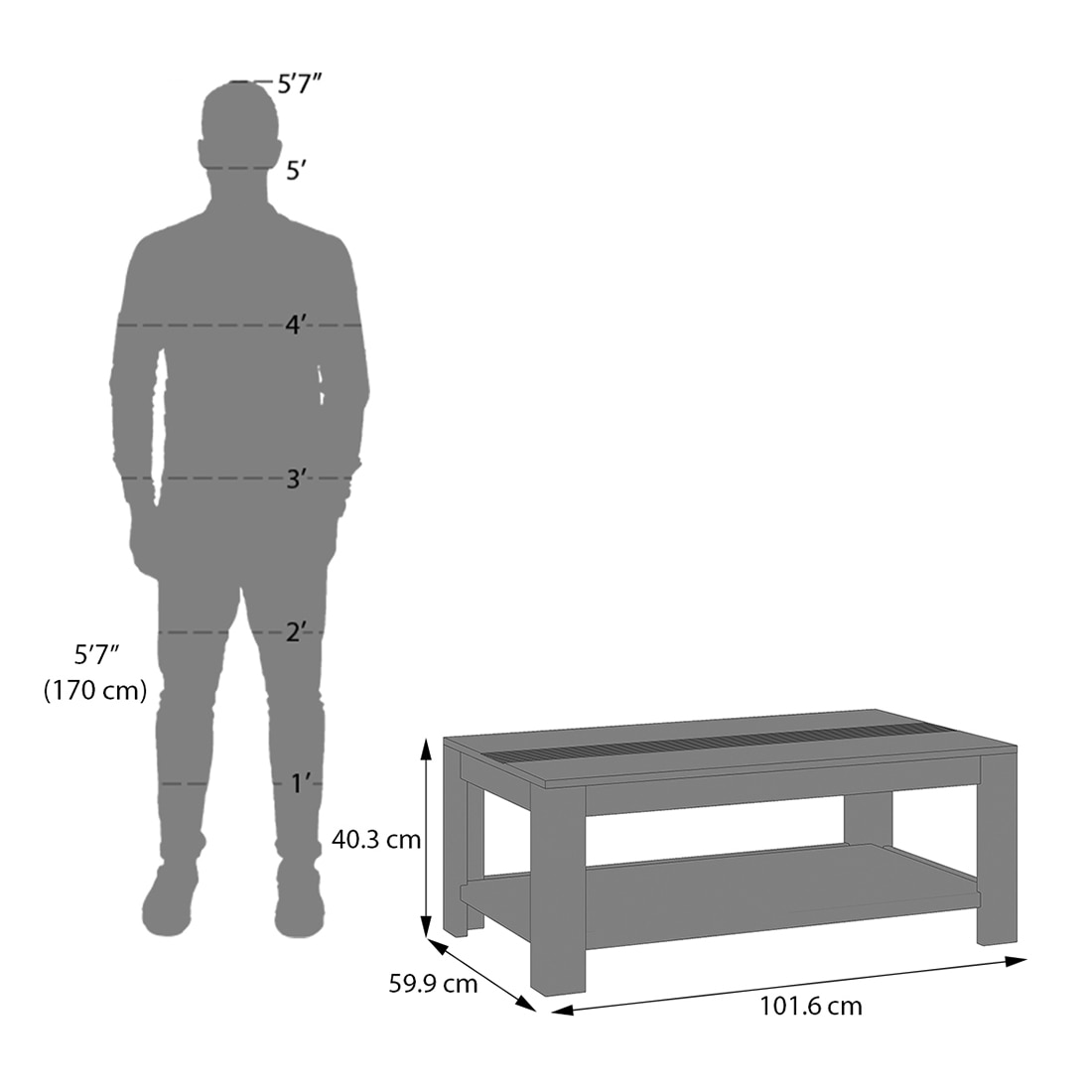 Striado Rectangular Solid Wood Coffee Table In Amber Walnut Finish