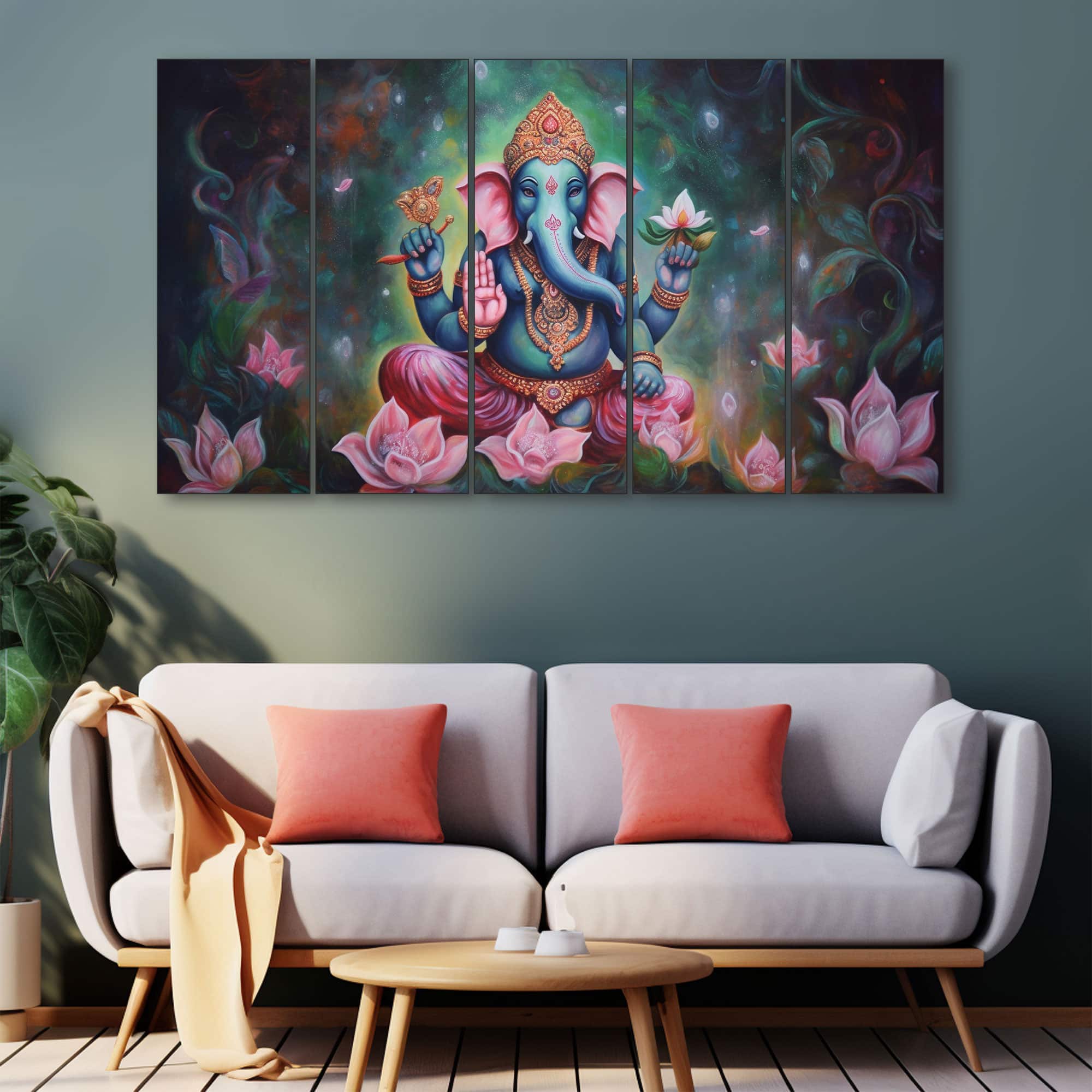 The Castle Decor Ganesh Ji Wall Painting Wooden Framed 27x48 Inch - The Castle Decor