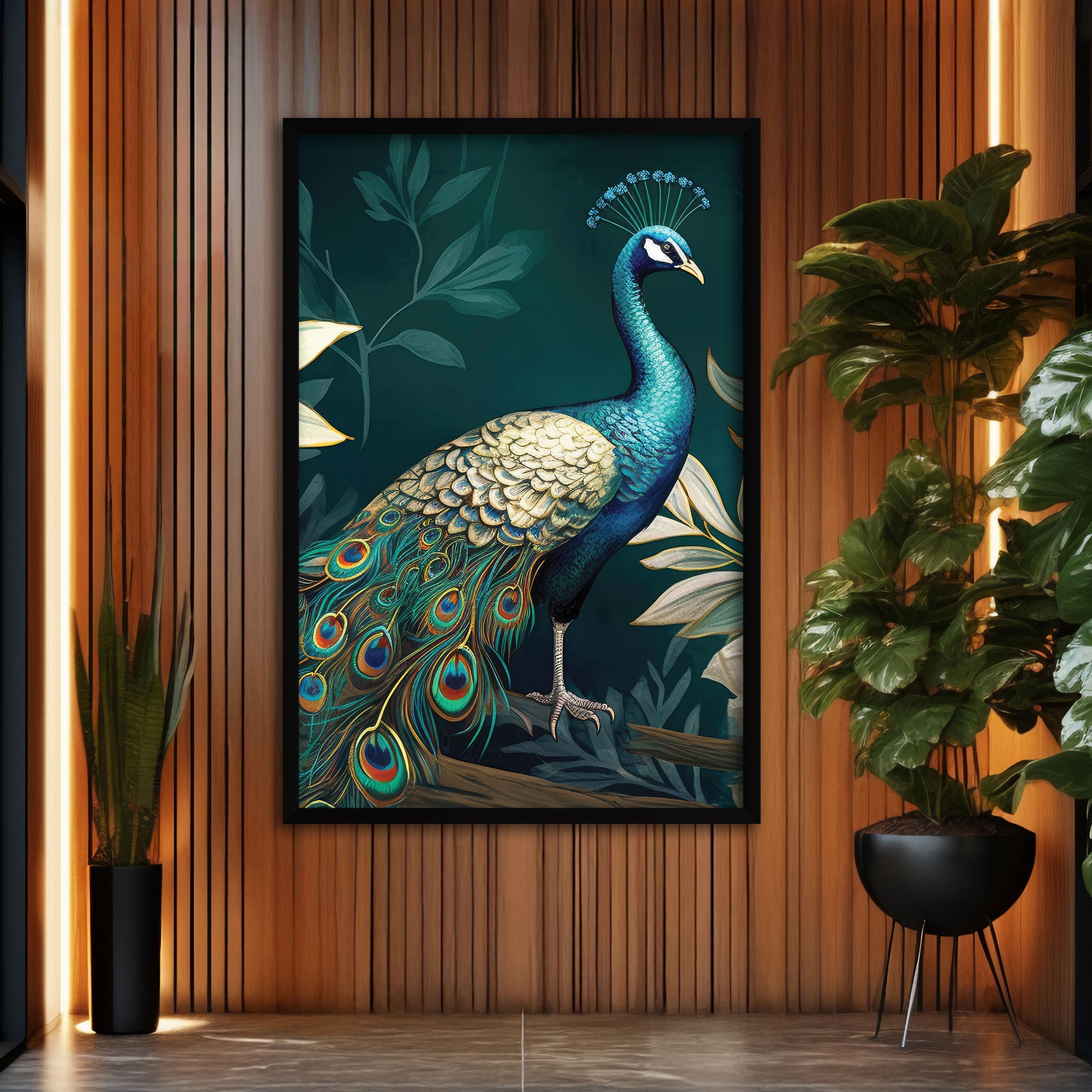 The Castle Decor Vastu Peacock Wall Art Framed Painting 20x30 Inch Style 2