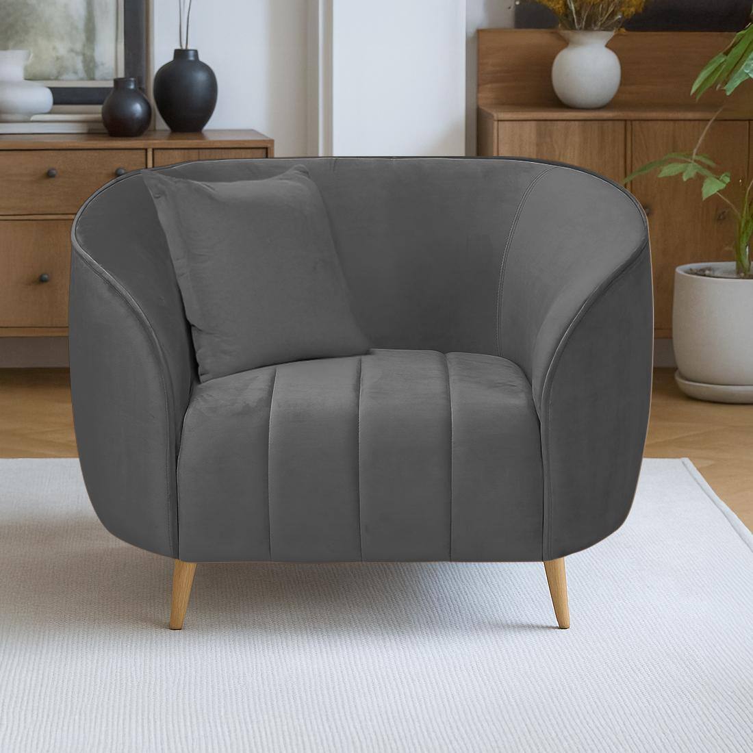 Nero Velvet 1 Seater Sofa in Dark Grey Colour