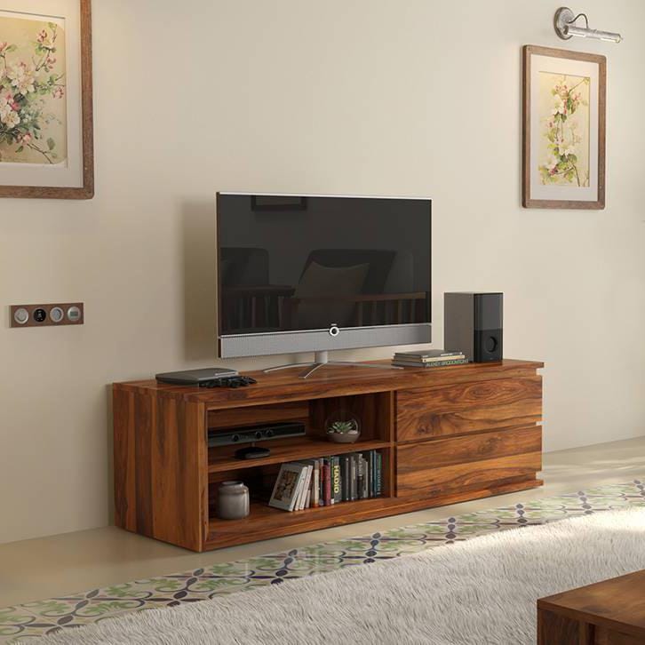 Vector Solid Wood TV Unit in Teak Finish